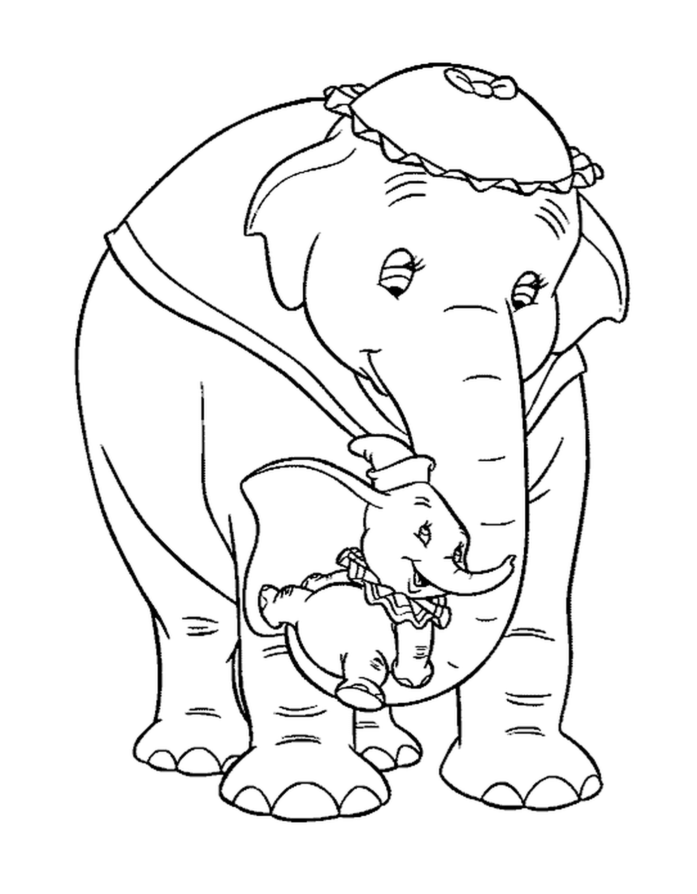 coloriage petit elephant avec sa mere