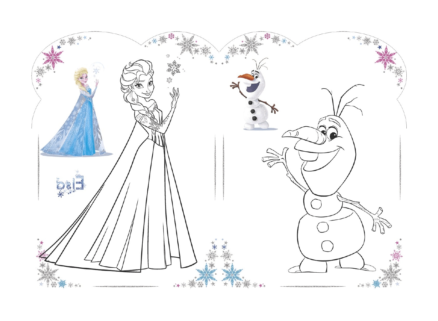 coloriage Olaf et Elsa Reine des neiges disney 2018