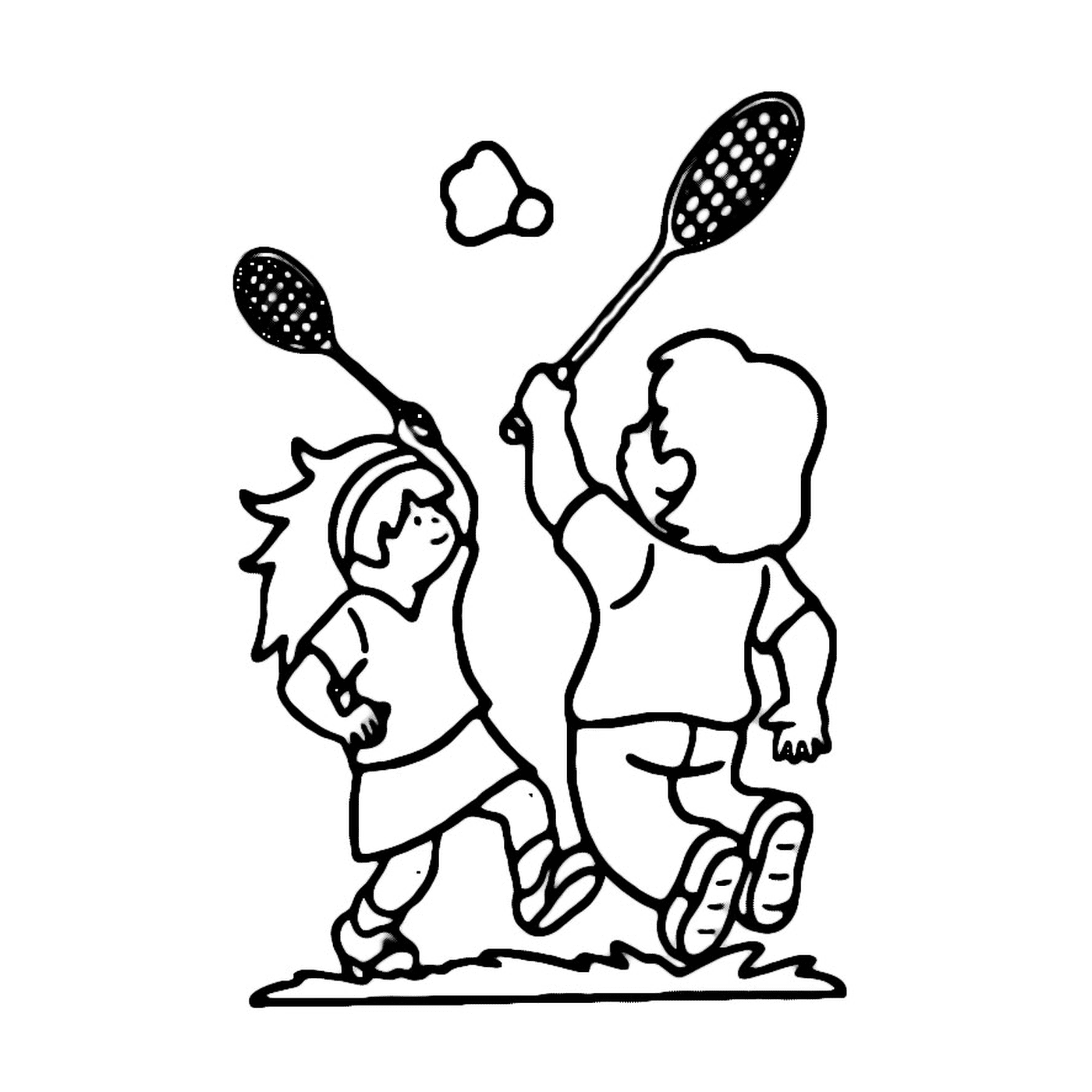coloriage enfants jouent au badminton