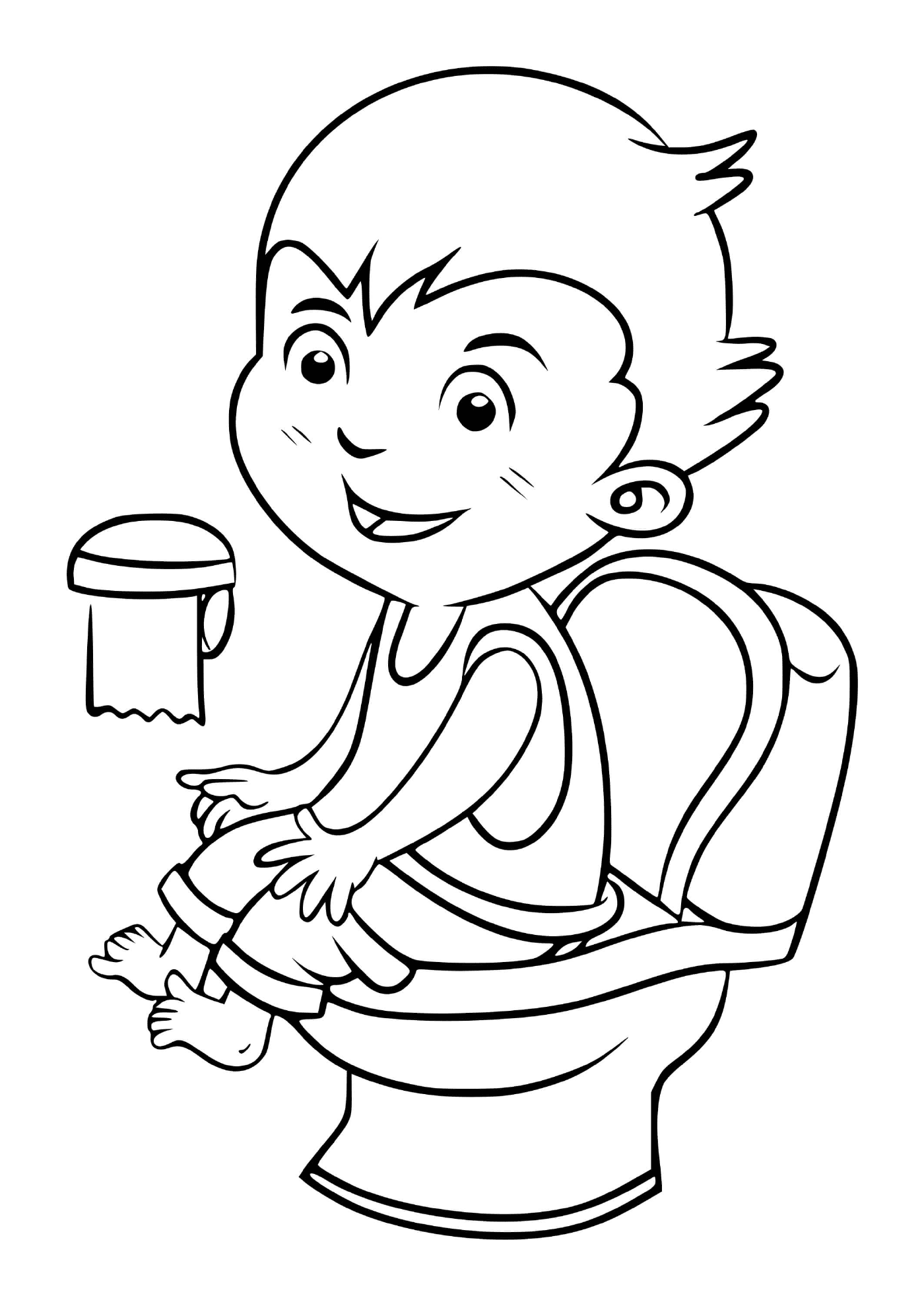coloriage un enfant au toilette pour faire ses besoins et rester propre
