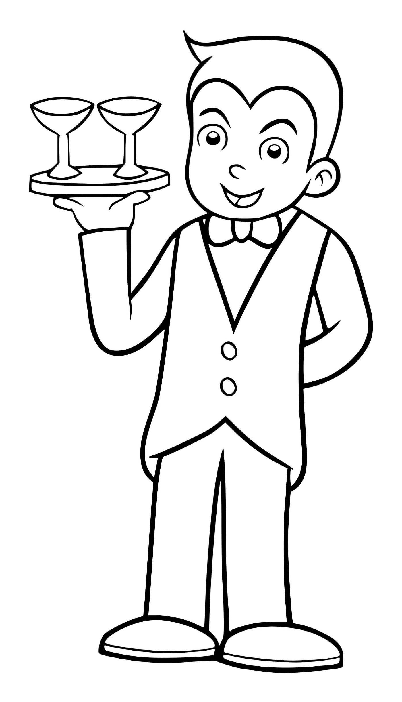 coloriage un garcon se deguise pour etre un serveur de restaurant