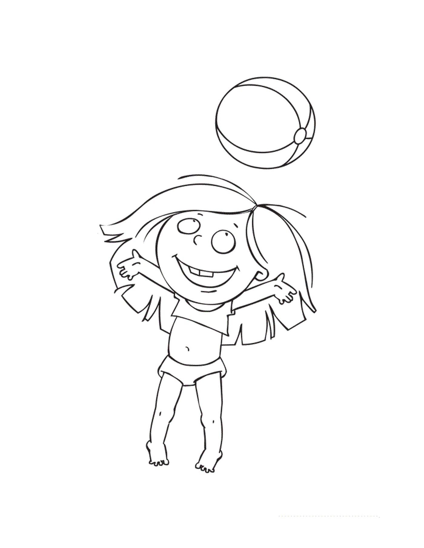 coloriage un enfant joue au ballon sur la plage vacance ete