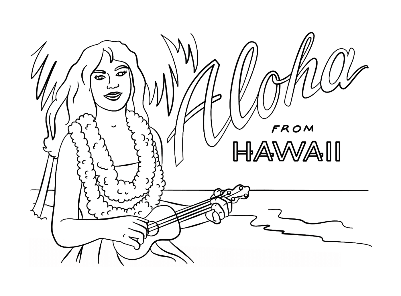 coloriage hawaienne fille avec ukulele danseuse vacance ete