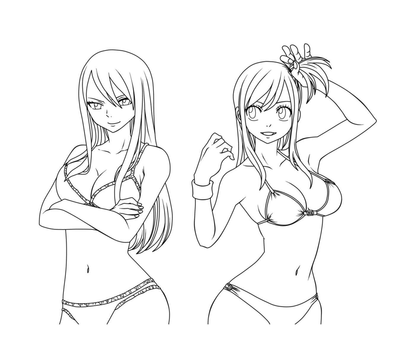coloriage fairy tail lineart lucy and erza swimsuit