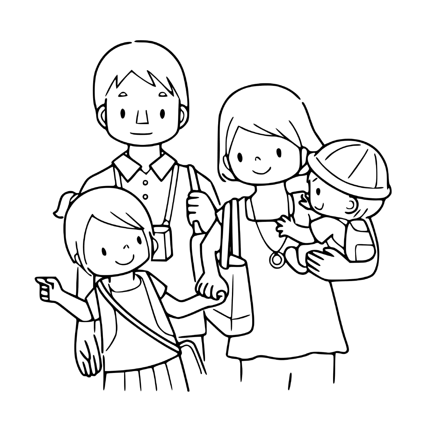 coloriage famille avec deux enfants