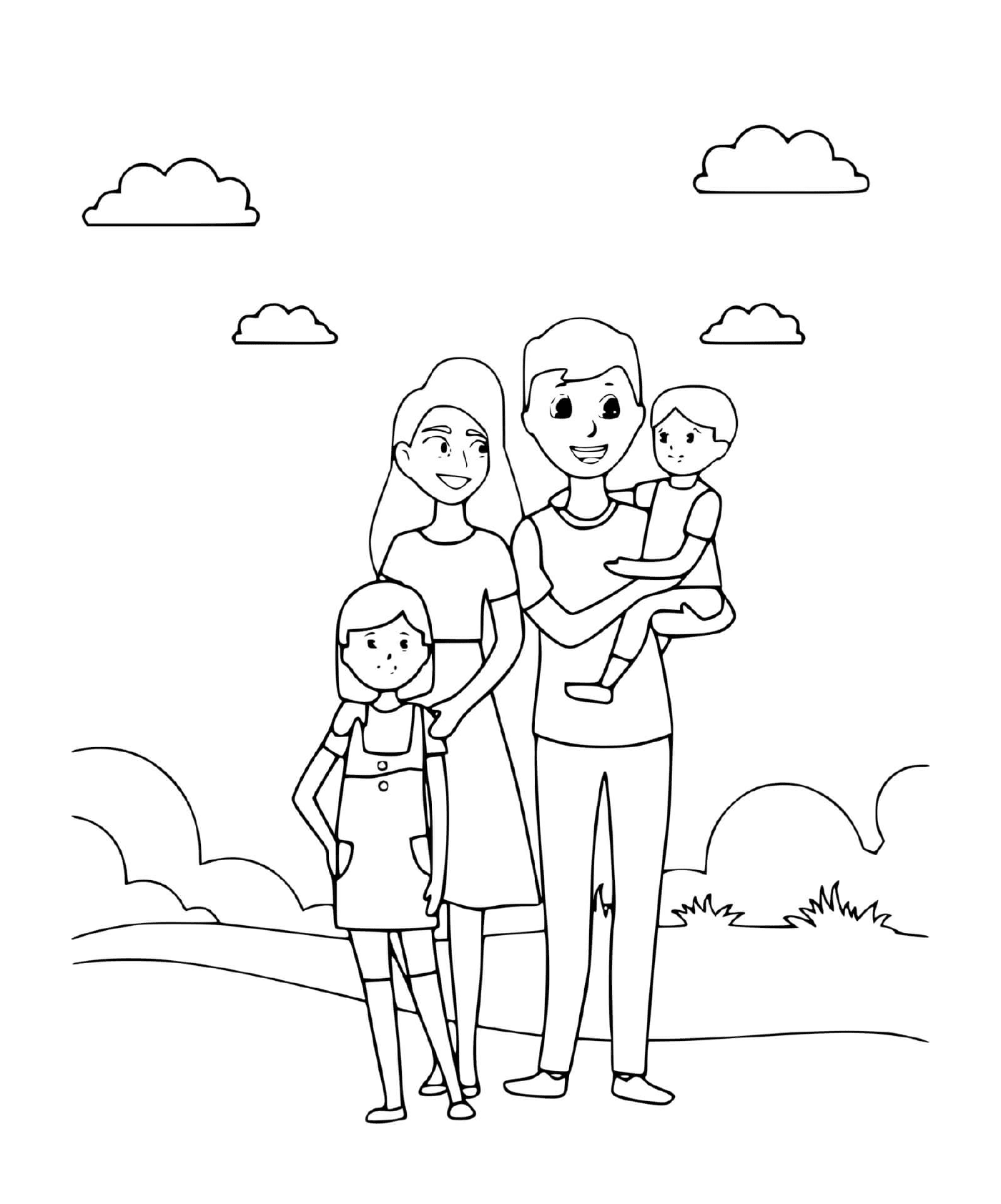 coloriage une belle famille en vacance