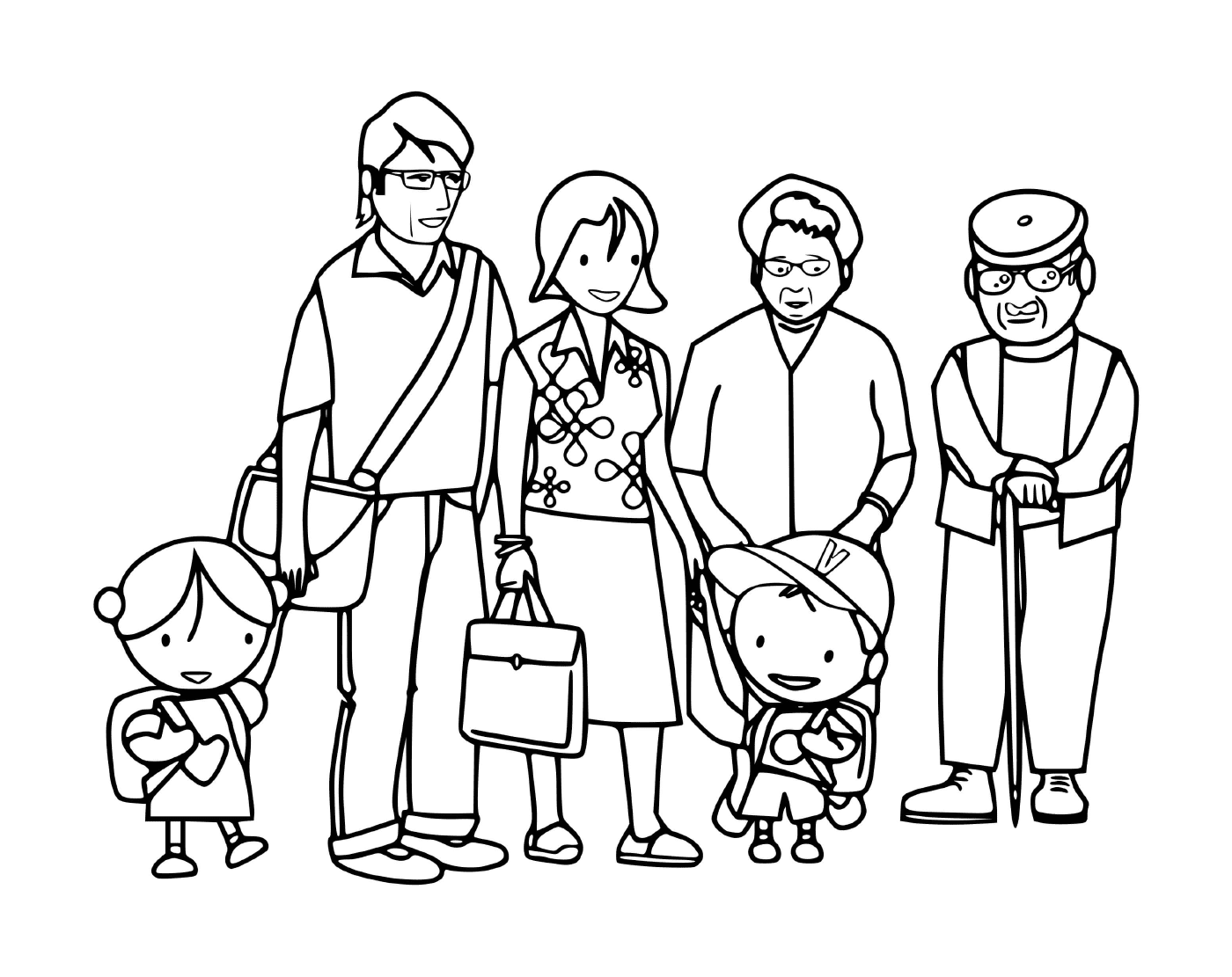 coloriage une grande famille avec les grands parents