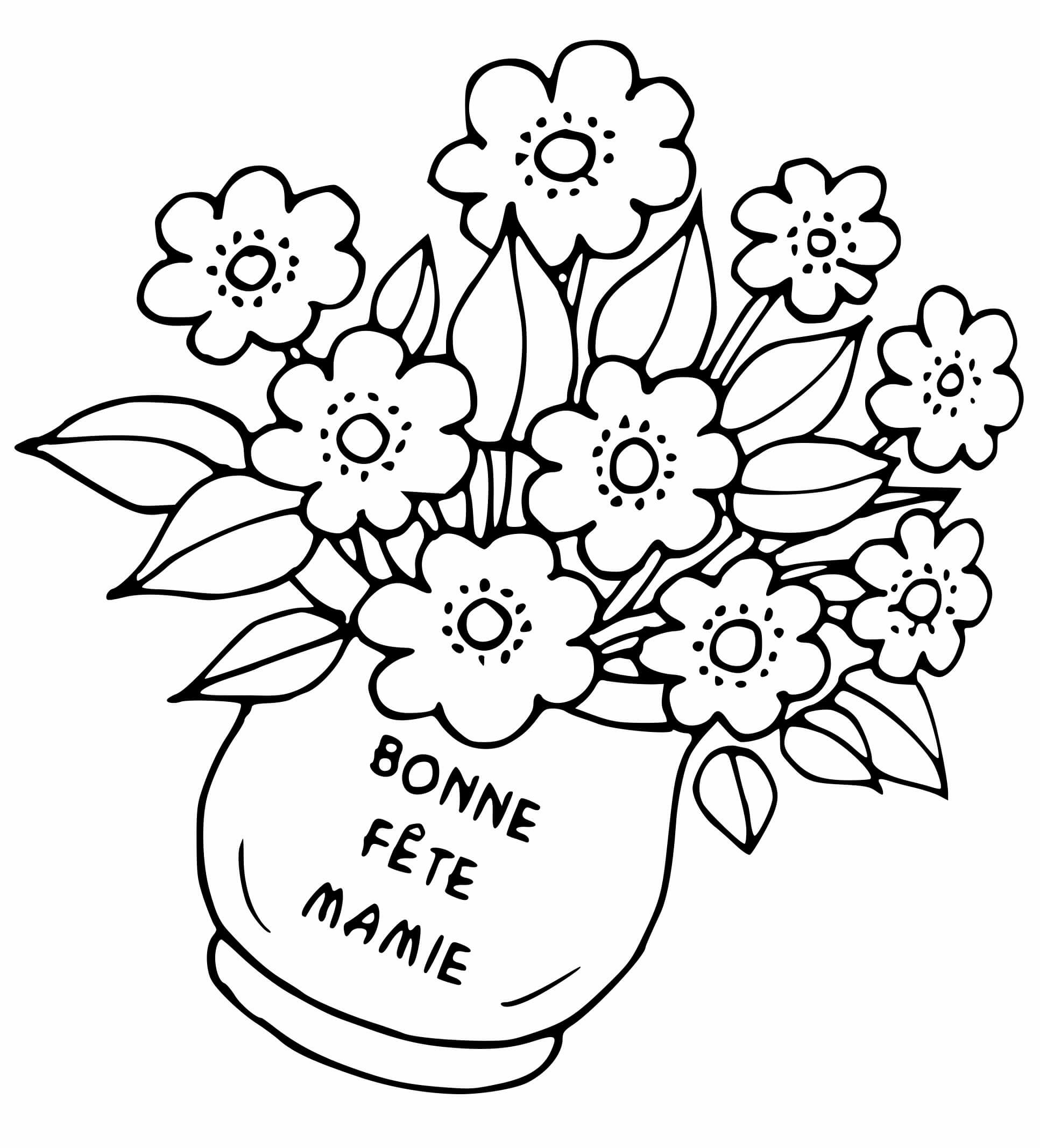 coloriage fete des mamies pot de fleurs