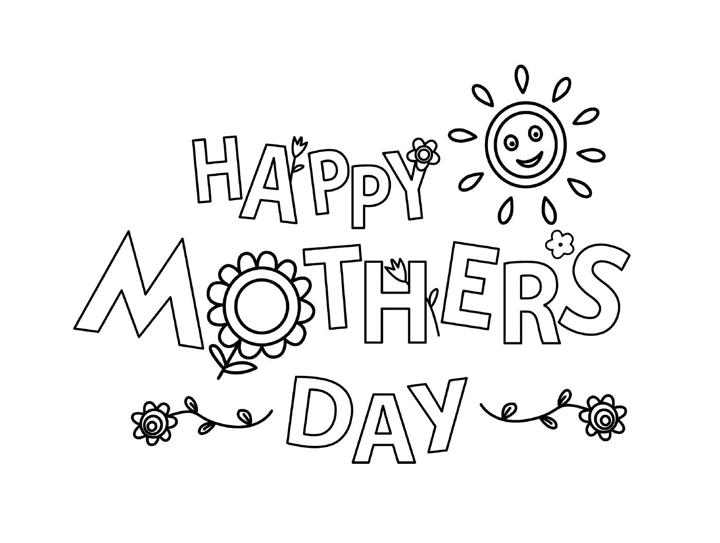 coloriage happy mothers day fleurs et soleil