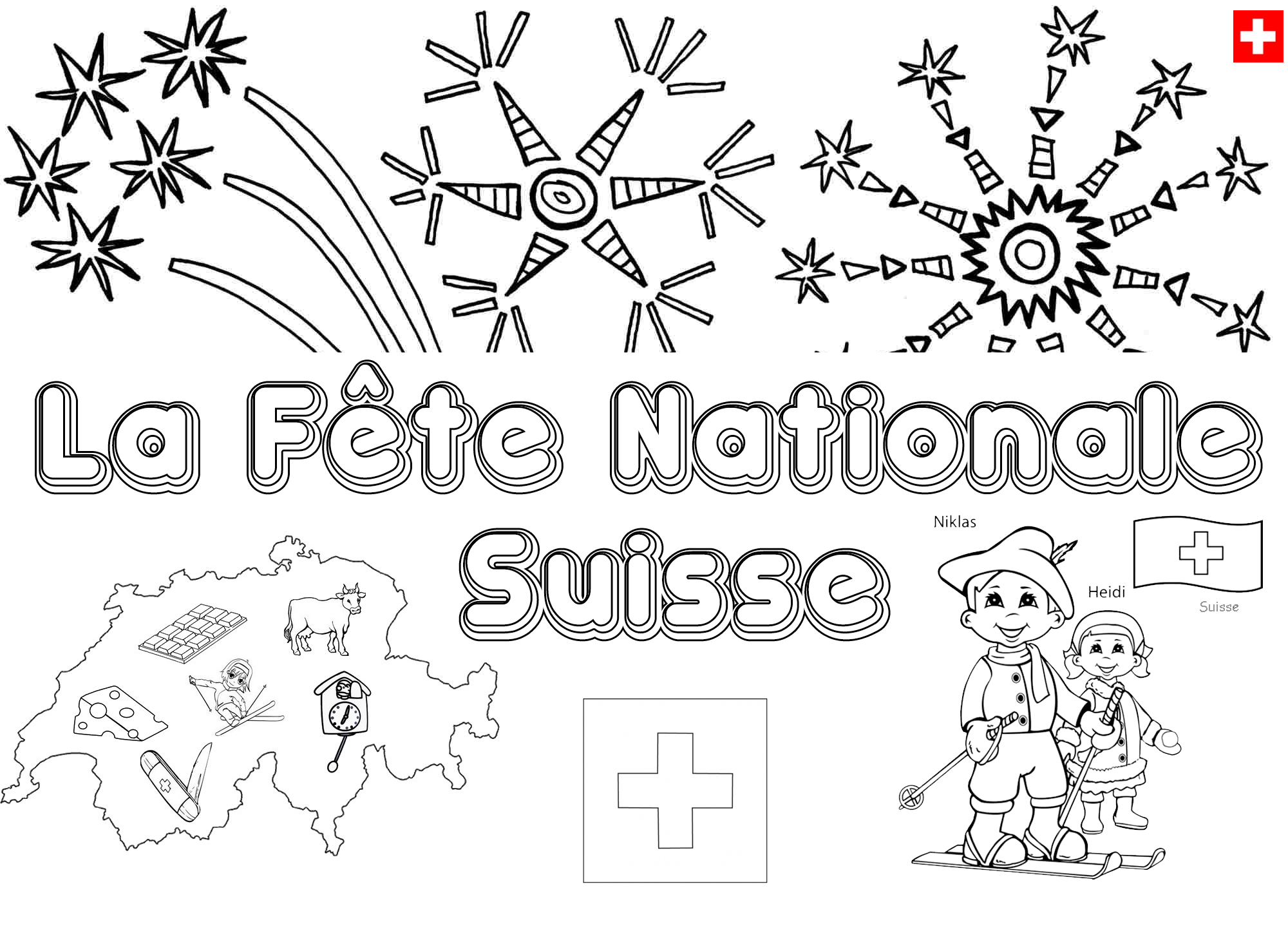 coloriage fete nationale Suisse 1 aout