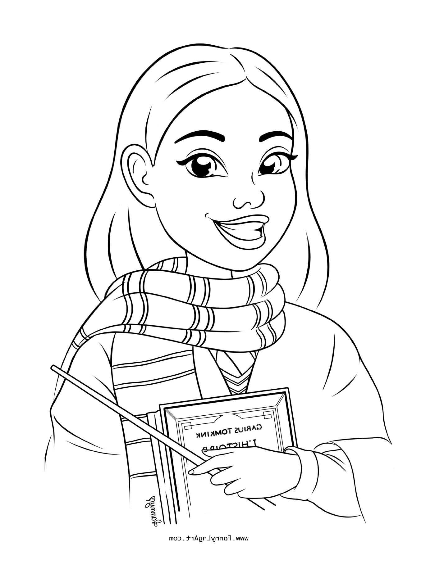 coloriage fille ado avec un livre dhistoire