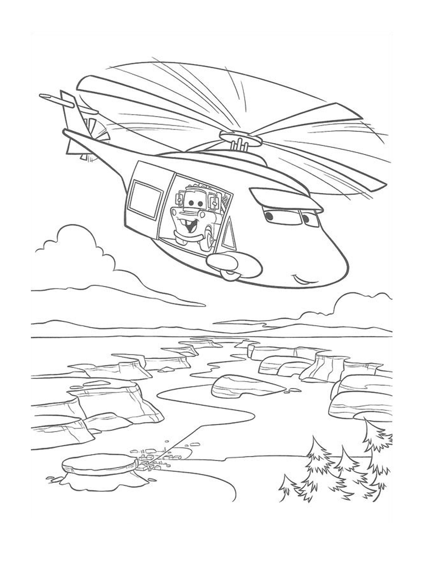 coloriage flash mcqueen tour helicoptere