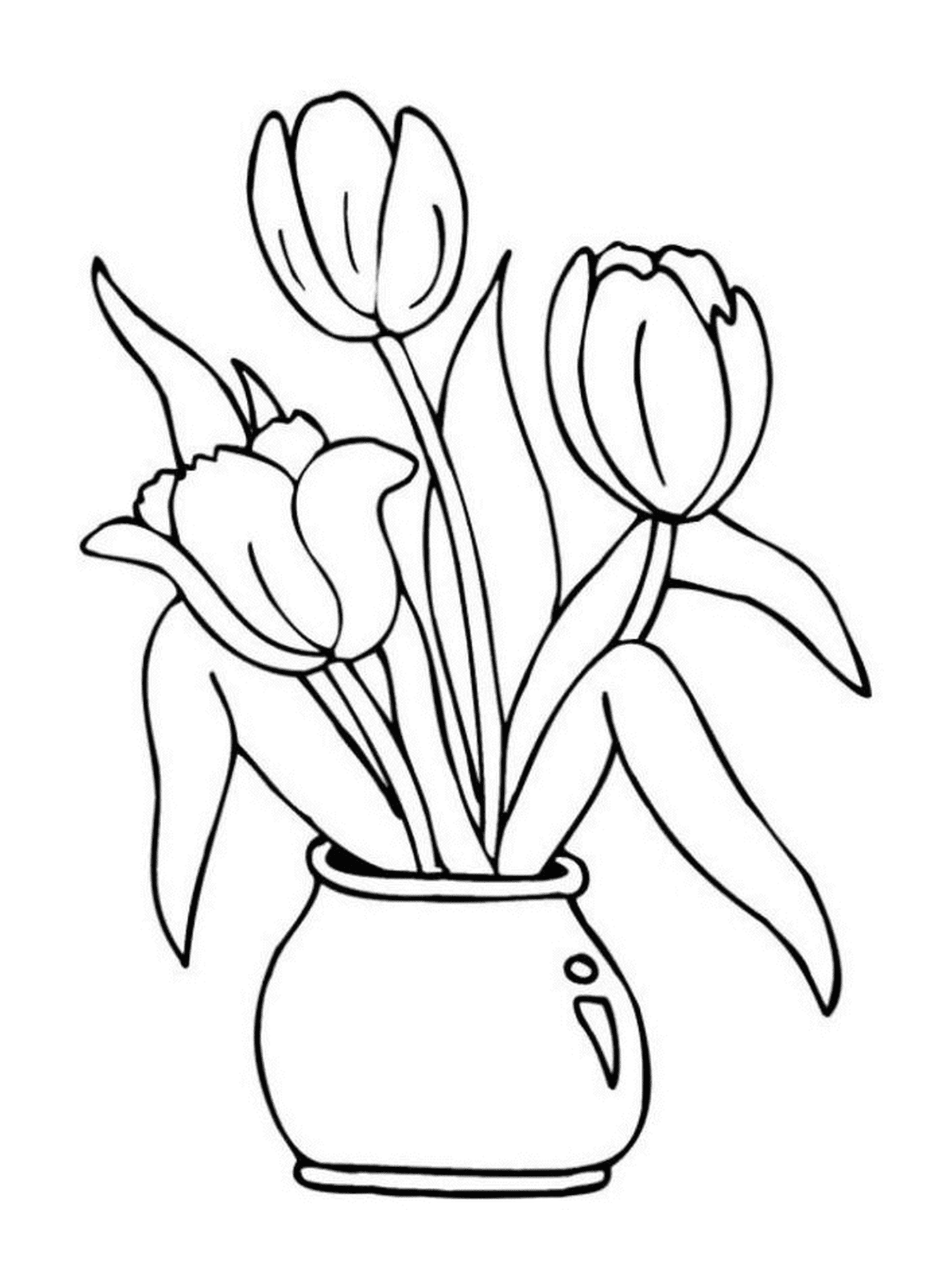 coloriage trois tulipes dans un vase