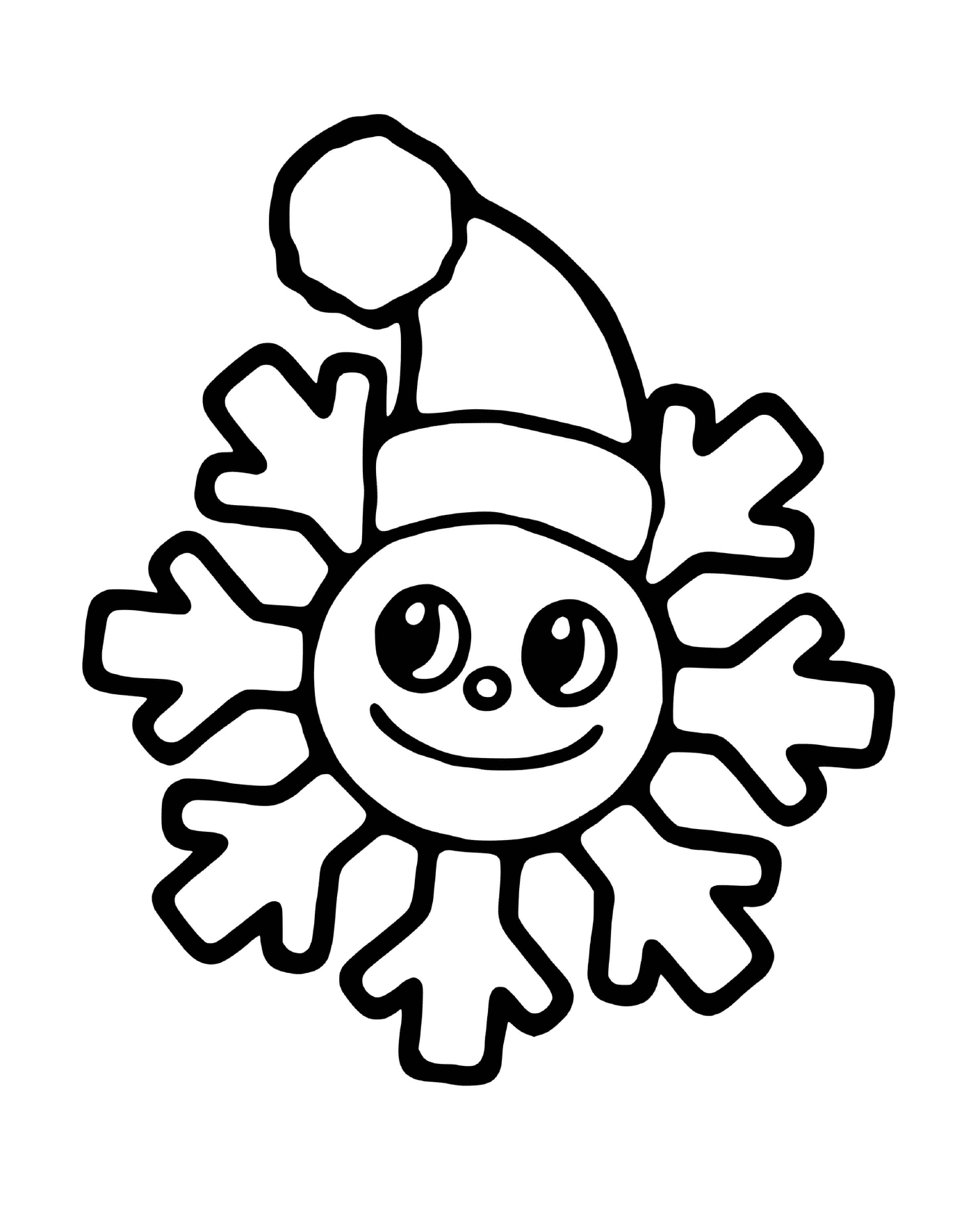 coloriage emoji flocon de neige avec un chapeau de noel