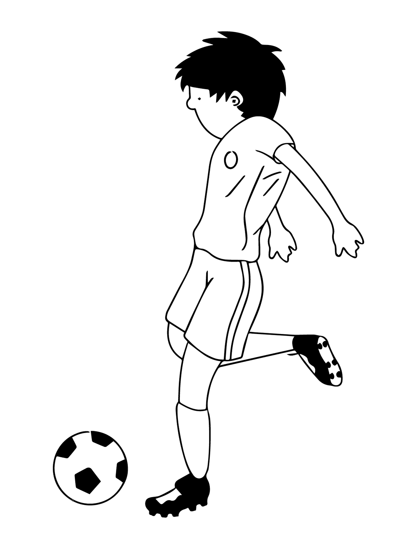 coloriage cartoon joeur de foot frappe le ballon
