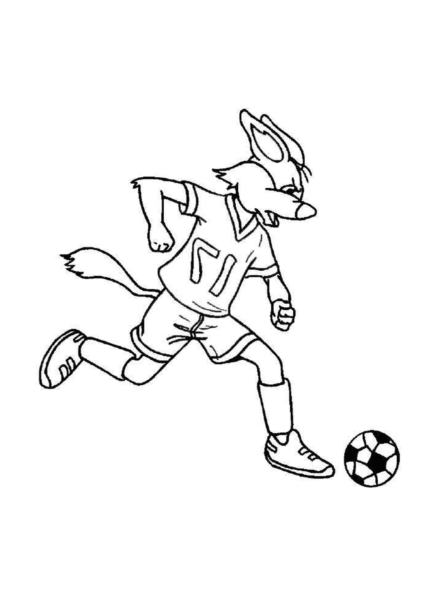 coloriage footballeur foot lapin en action