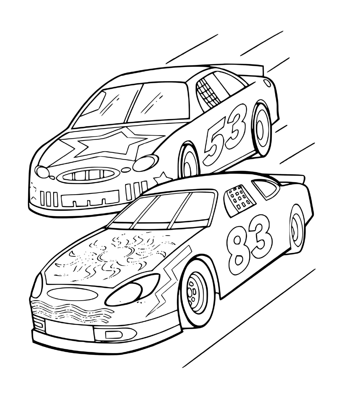 coloriage deux voitures de course lors de circuit automobile