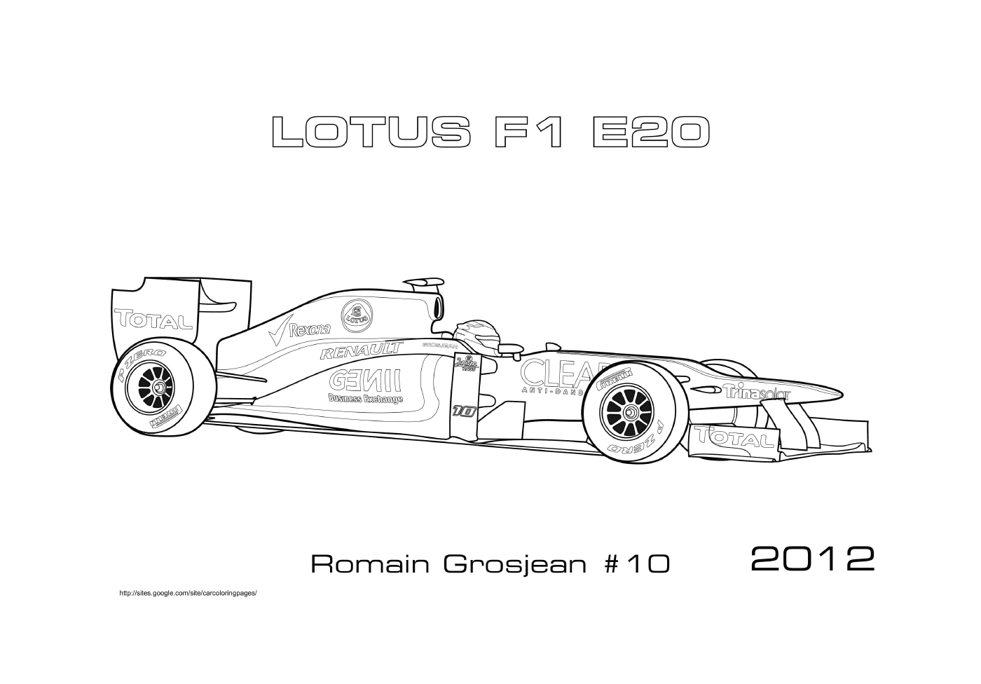 coloriage Formule 1 Voiture Lotus E20 Romain Grosjean 2012
