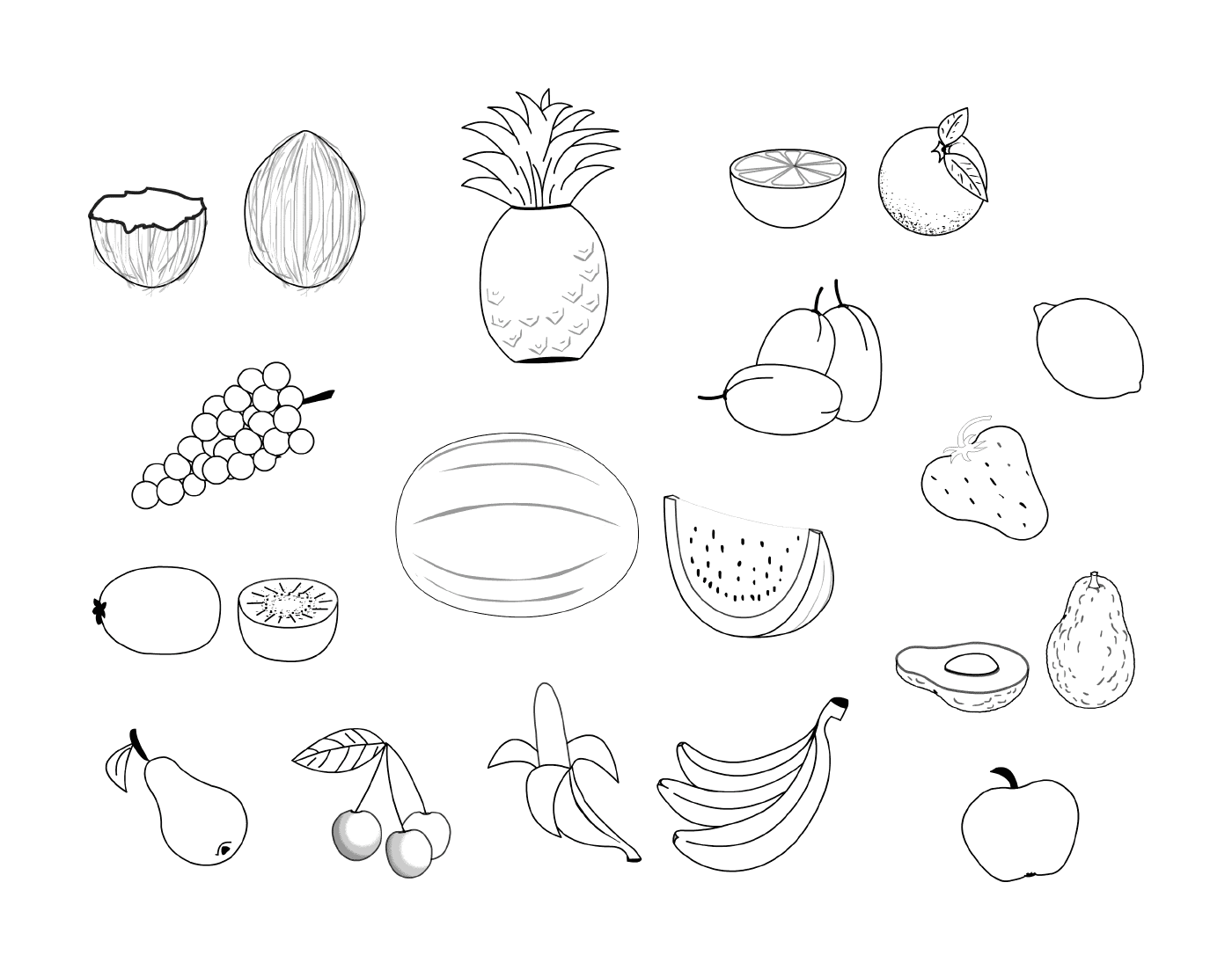 coloriage liste de fruits