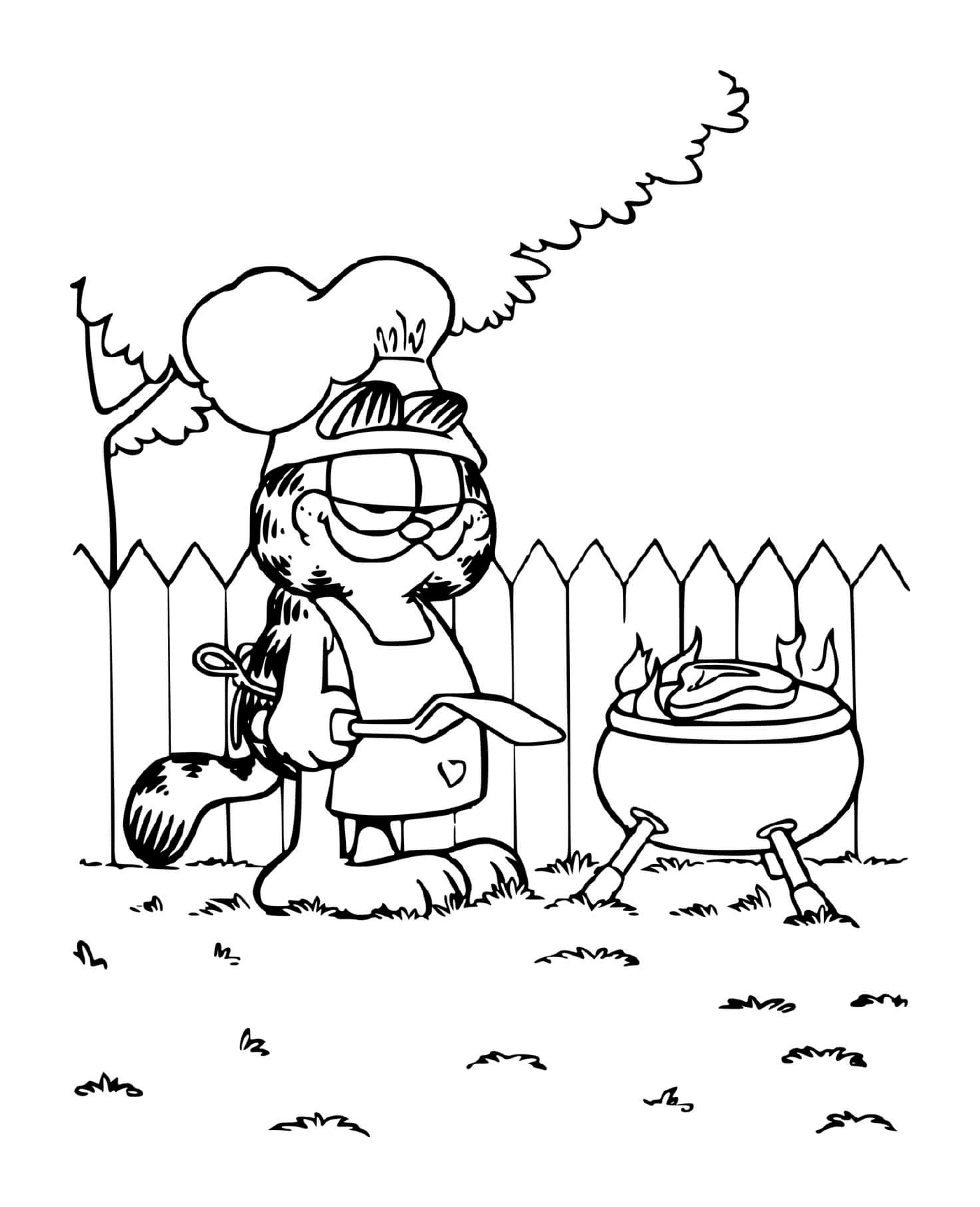 coloriage Garfield fait un barbecue