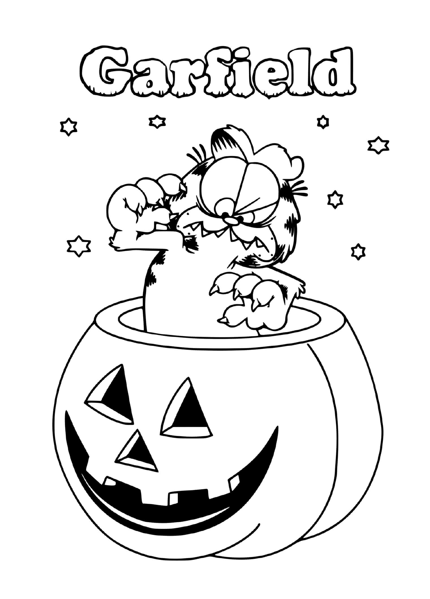coloriage Garfield Halloween dans une citrouille