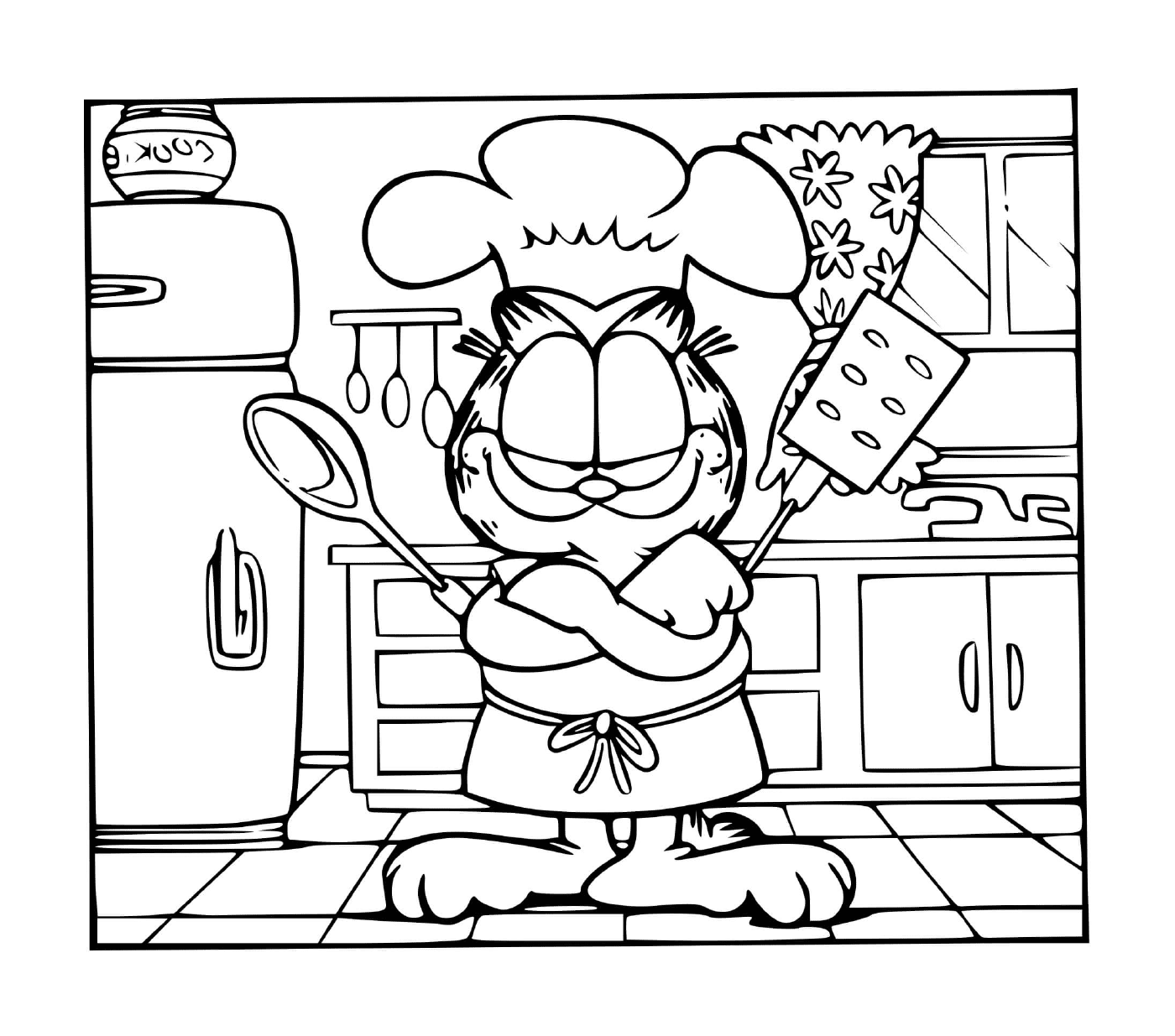 coloriage Garfield fait la cuisine