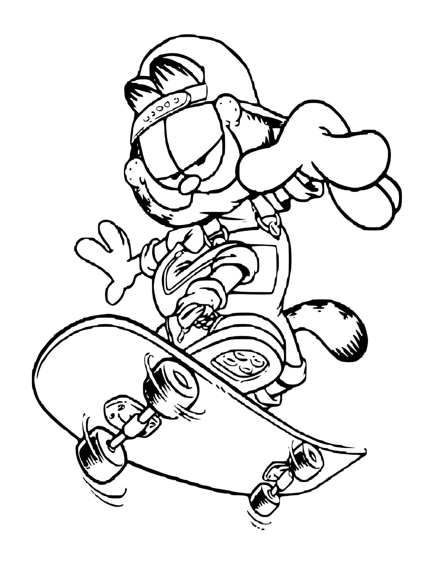 coloriage Garfield en skateboard