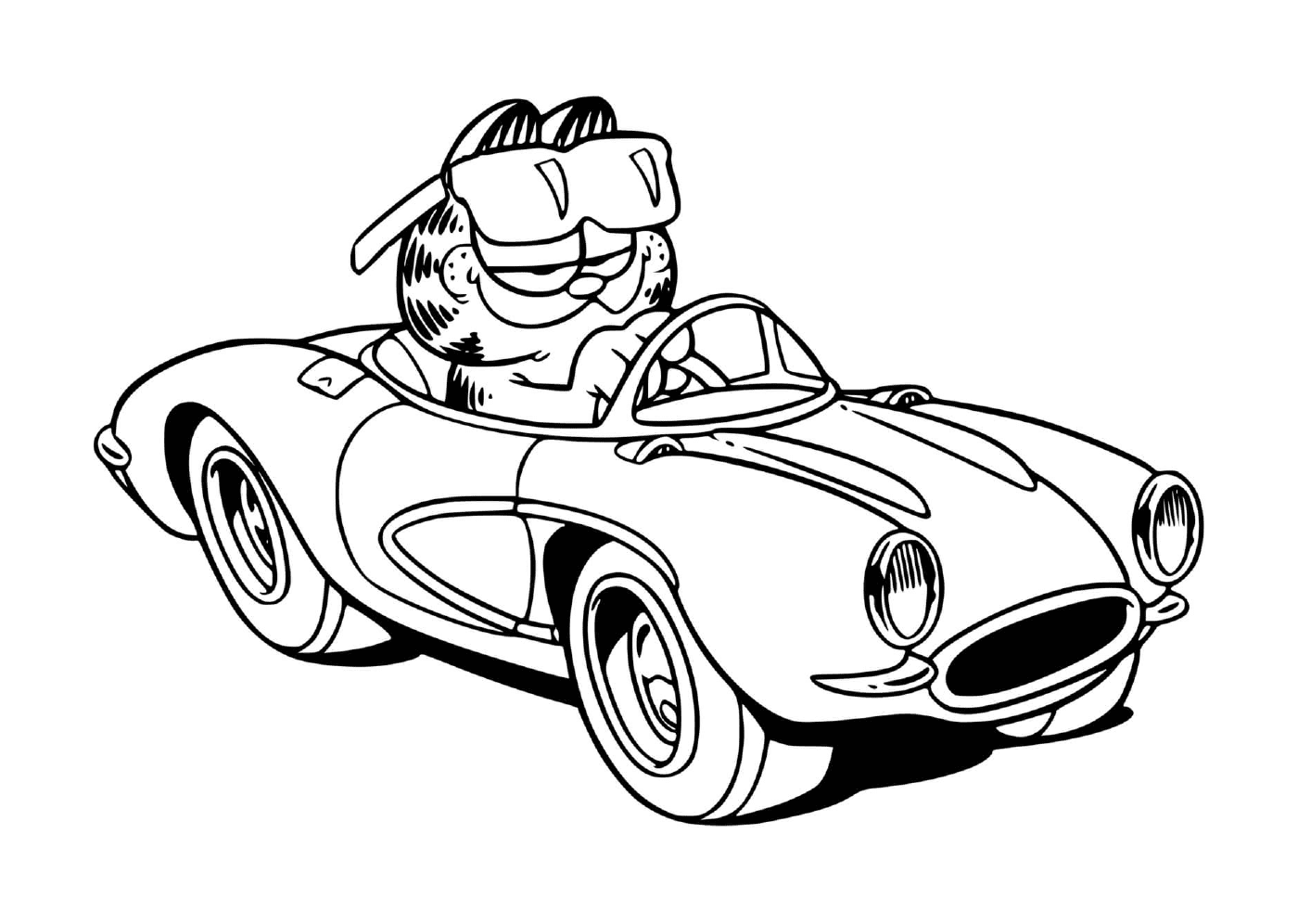 coloriage Garfield en voiture