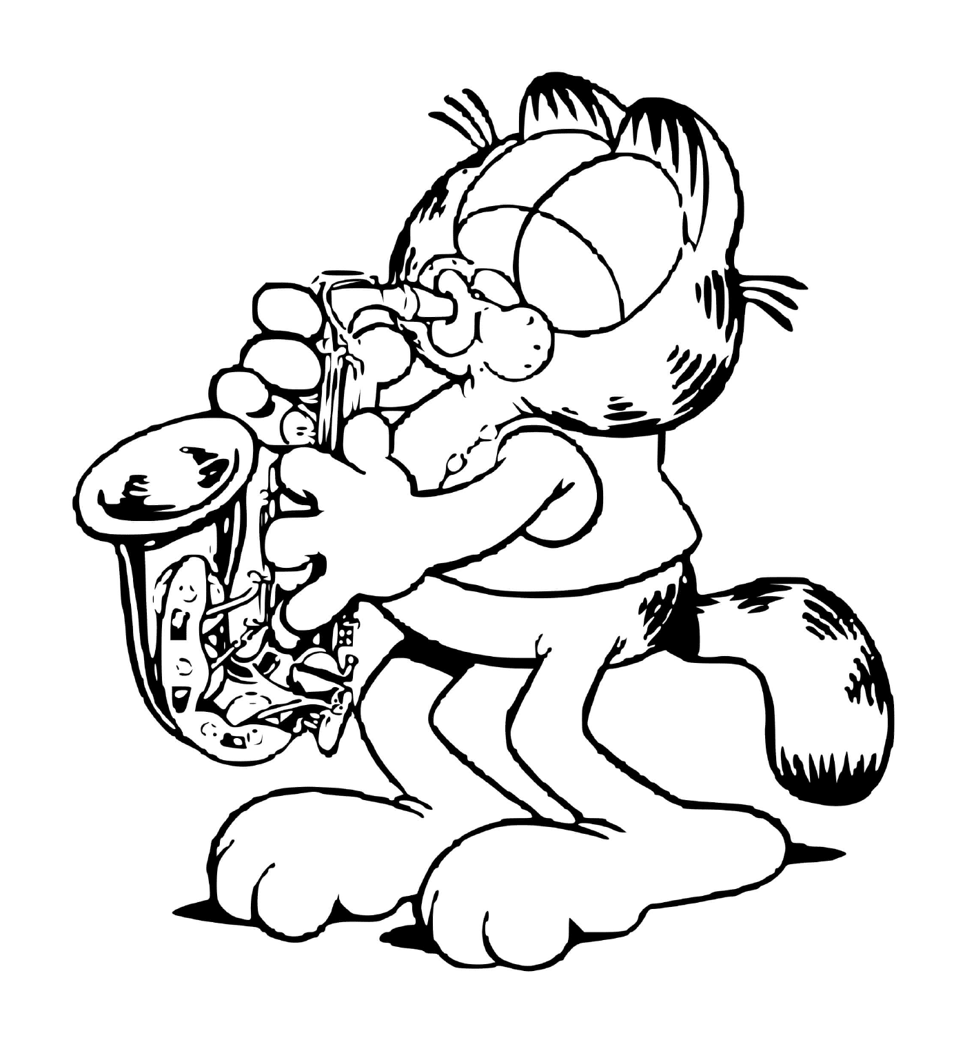 coloriage Garfield joue du saxophone