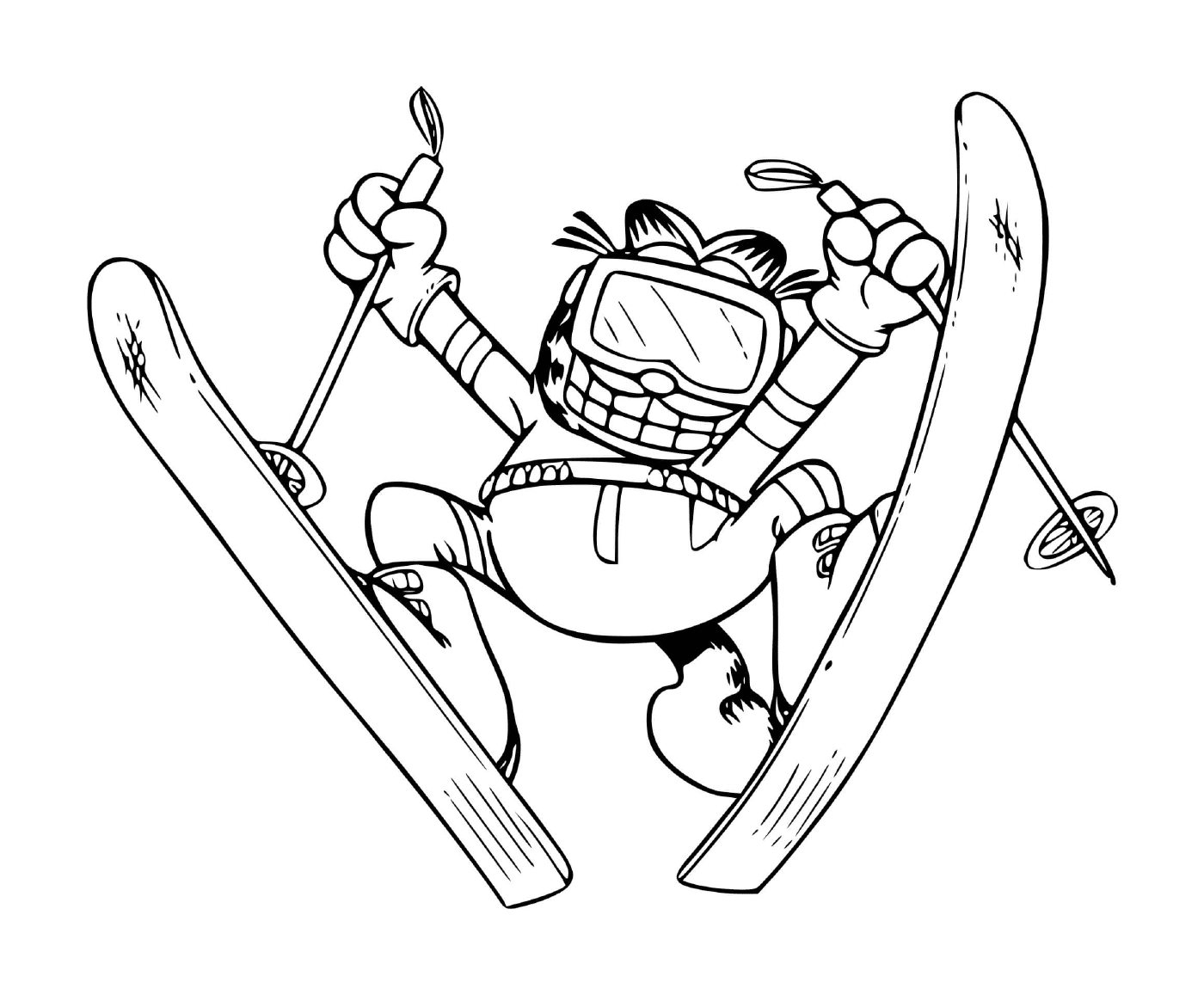 coloriage Garfield fait du saut a ski