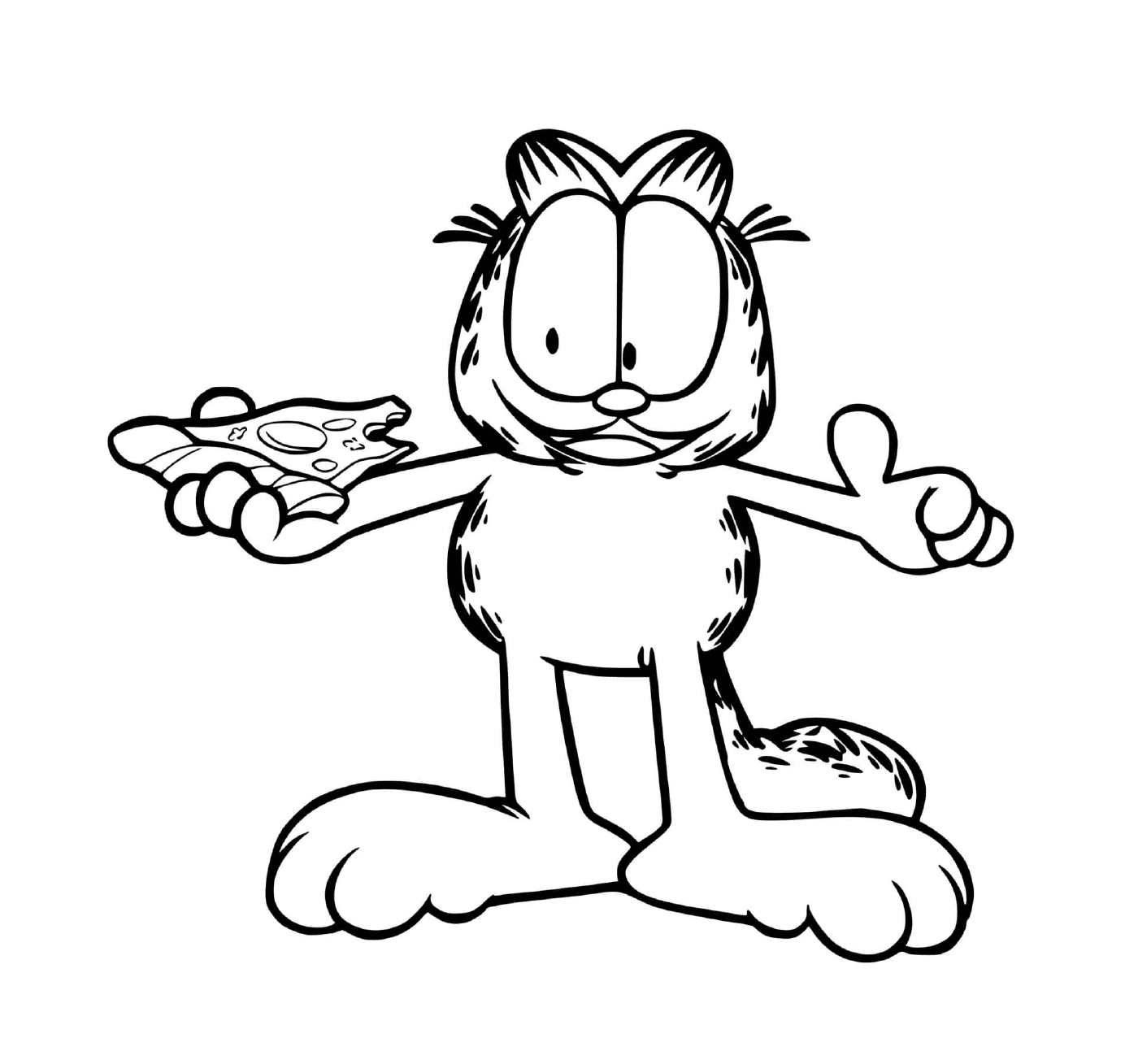 coloriage Garfield mange une pizza