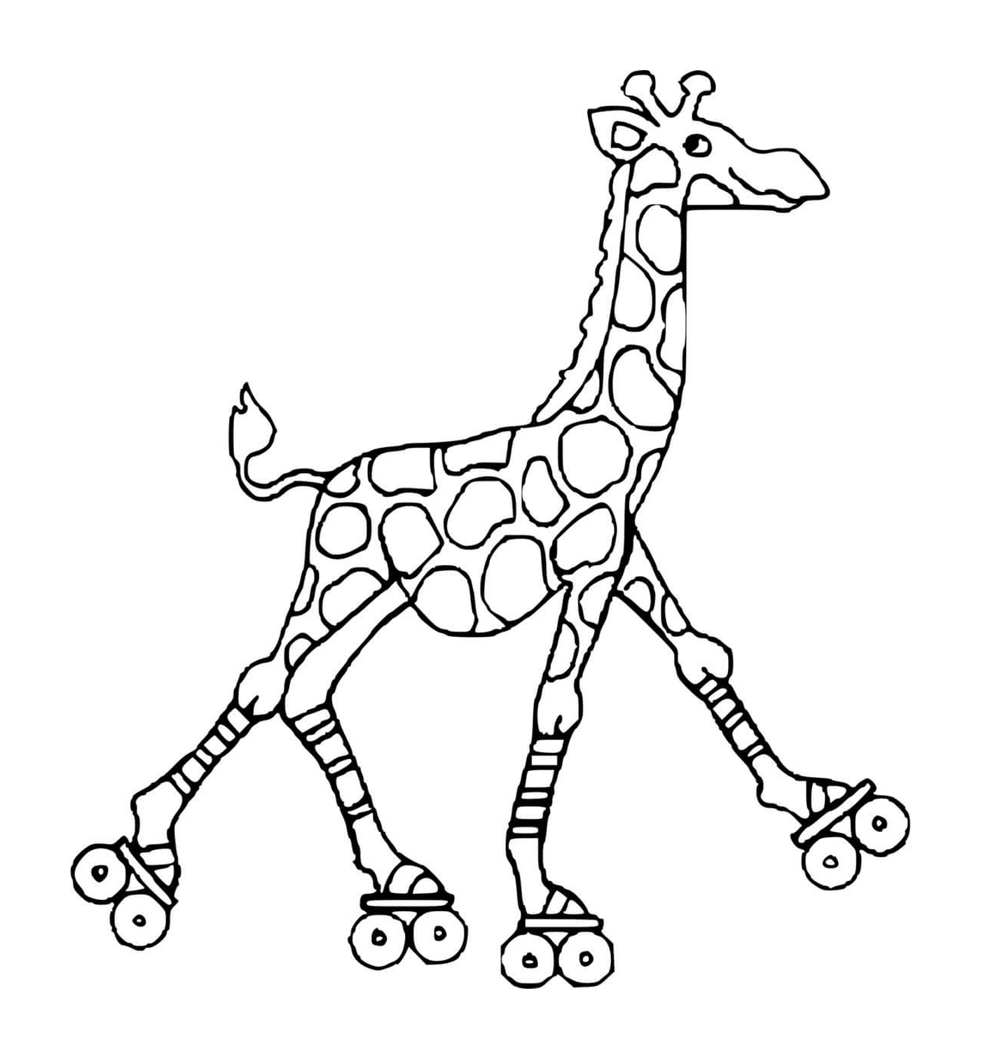 coloriage girafe avec des patins a roulettes