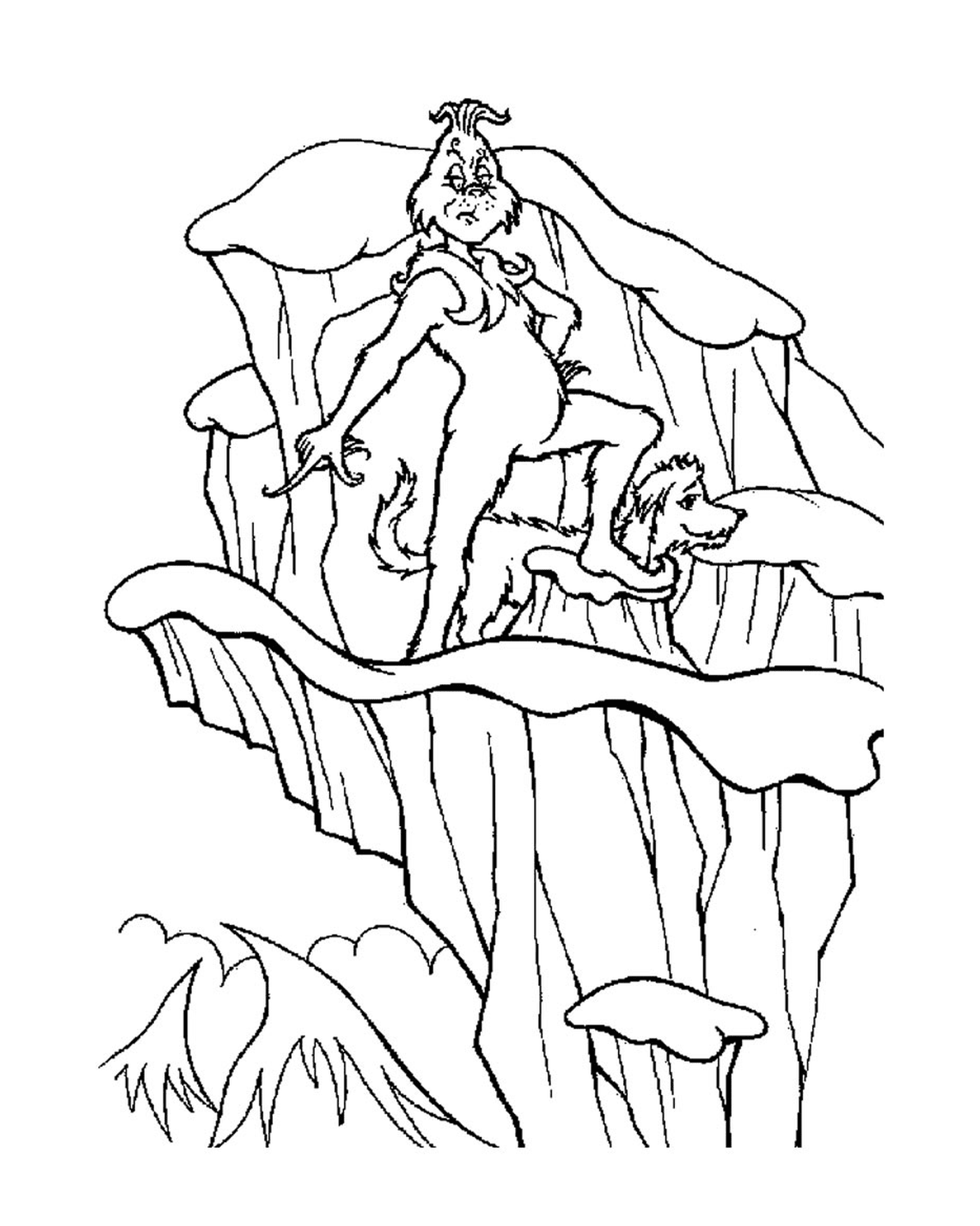coloriage grinch sur une montagne avec son chien