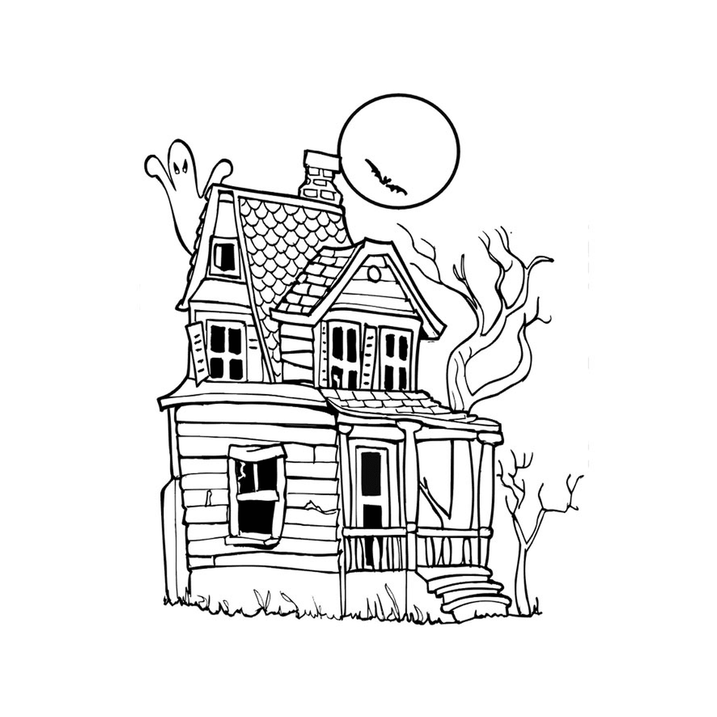 coloriage halloween maison hantee