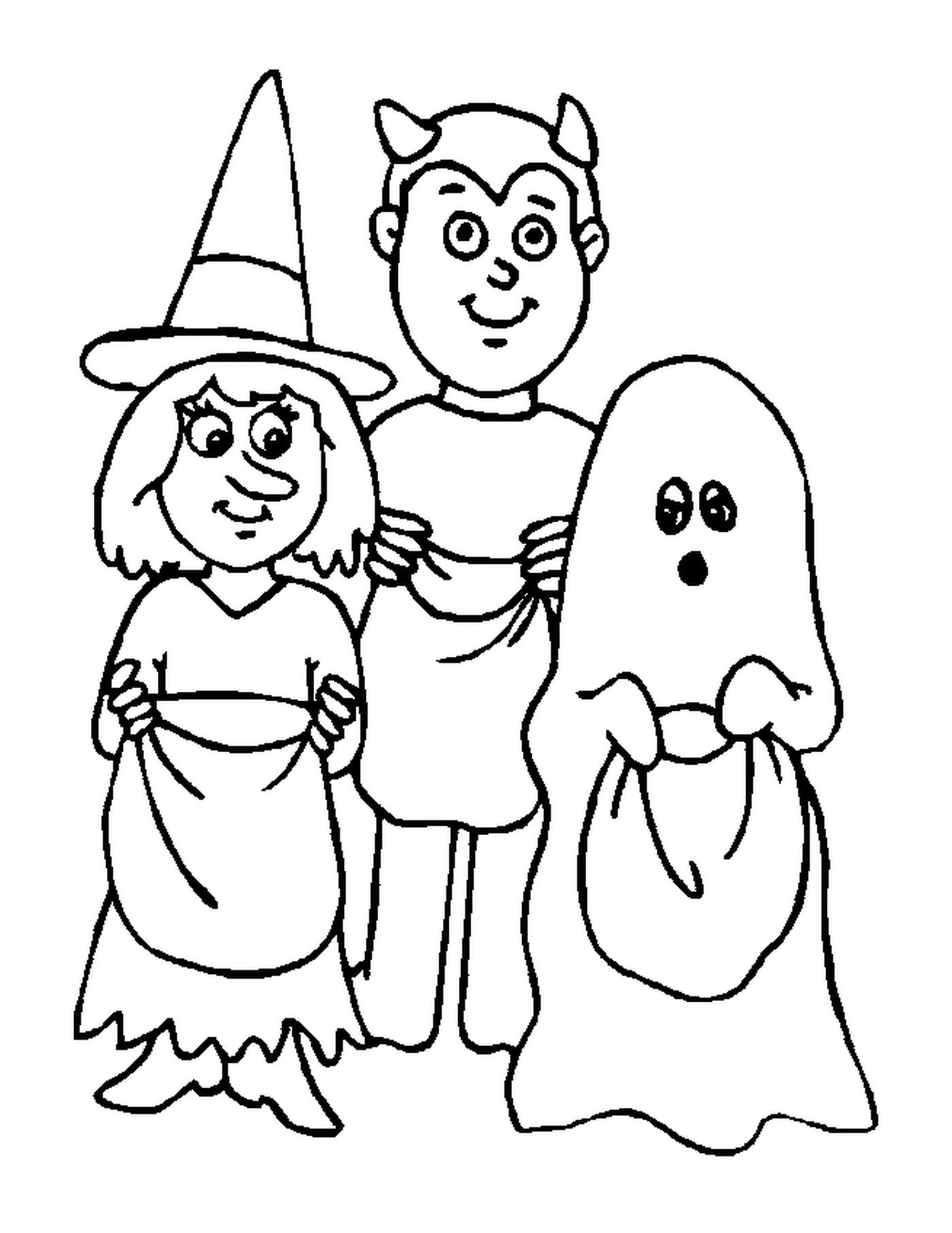 coloriage des enfants deguise pour faire peur pour Halloween