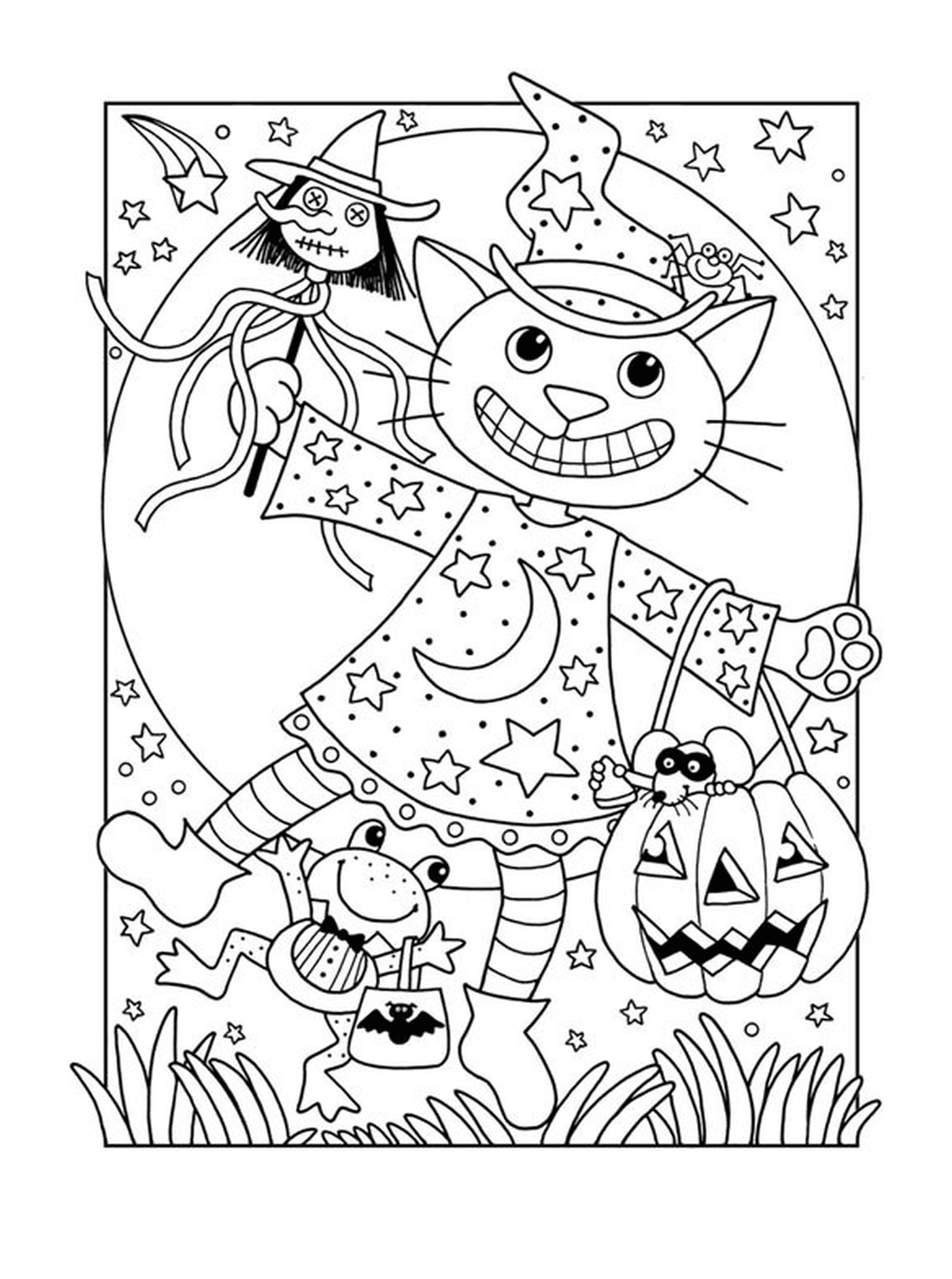 coloriage chat halloween enfant