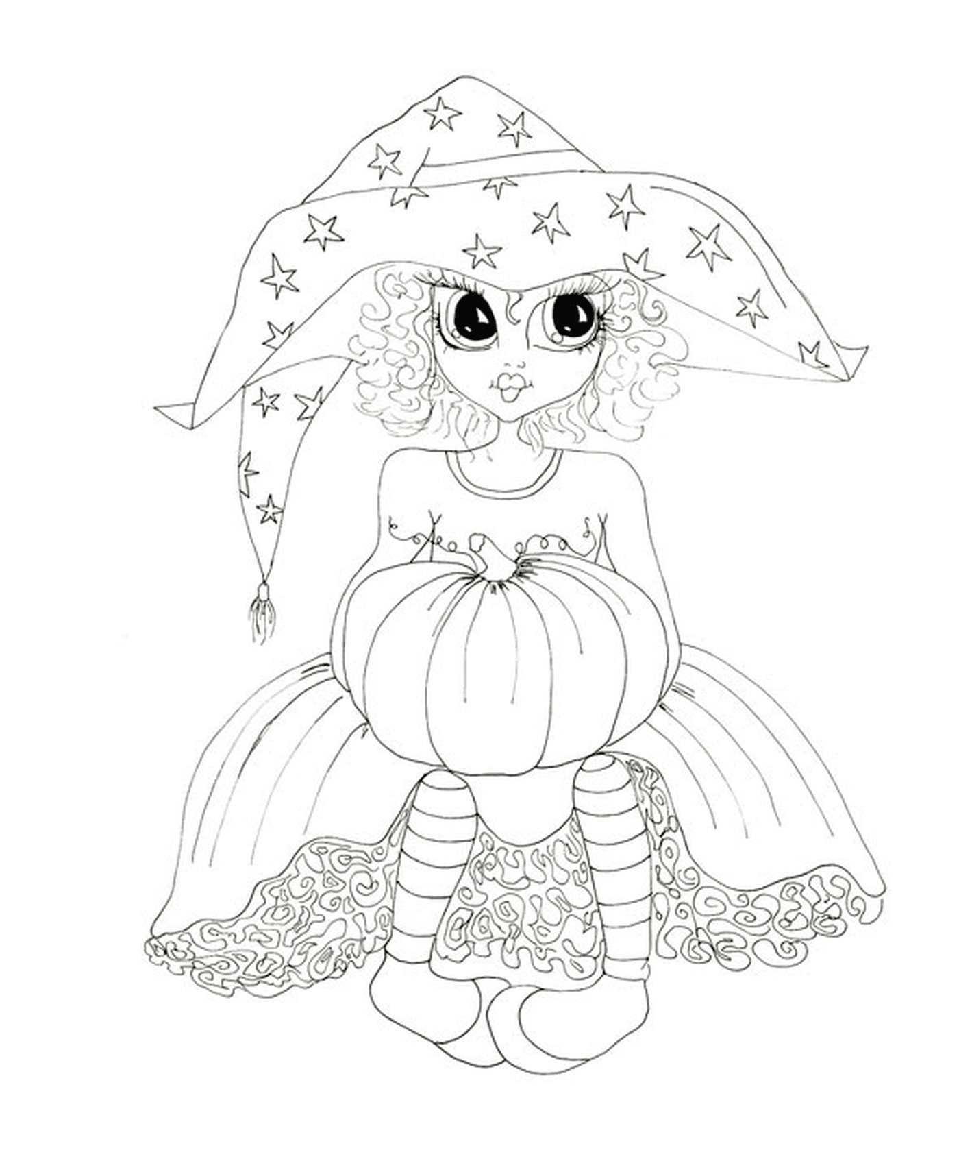 coloriage princesse halloween sorciere
