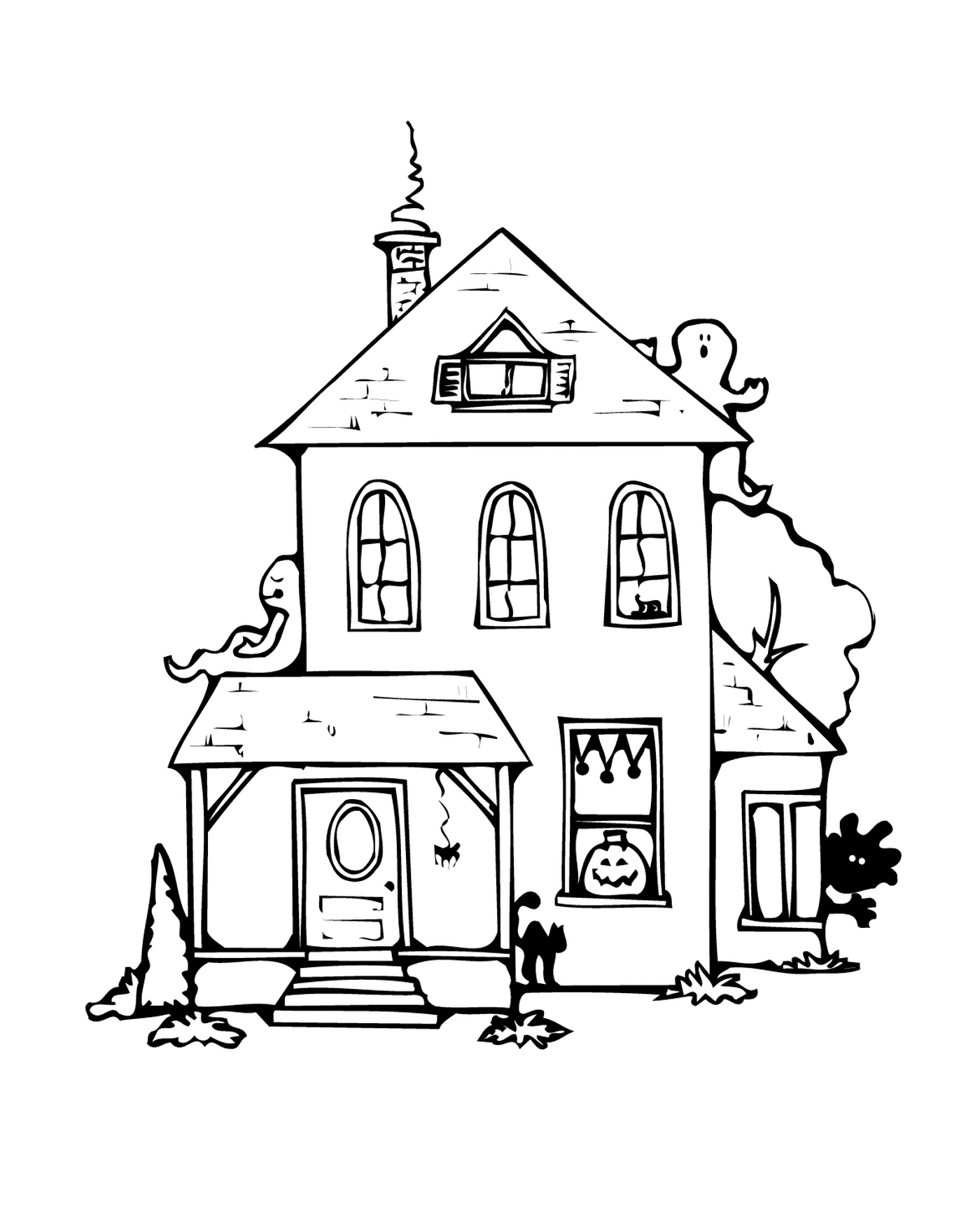 coloriage maison hantee halloween avec fantomes