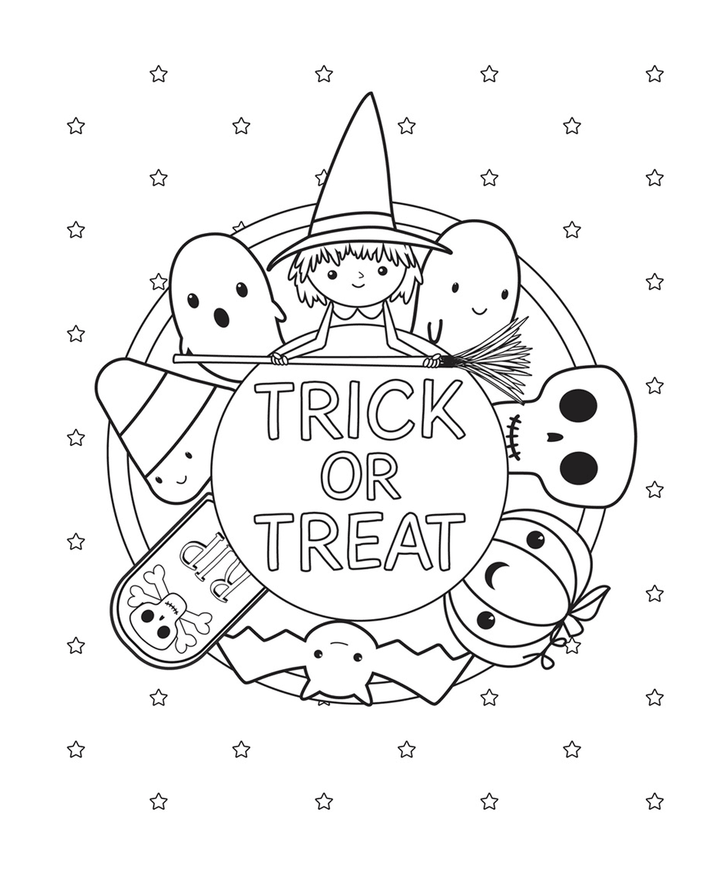coloriage trick or treat halloween kids