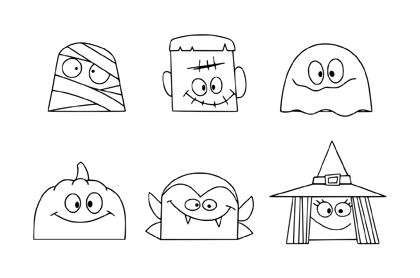coloriage personnages de halloween amusants tetes