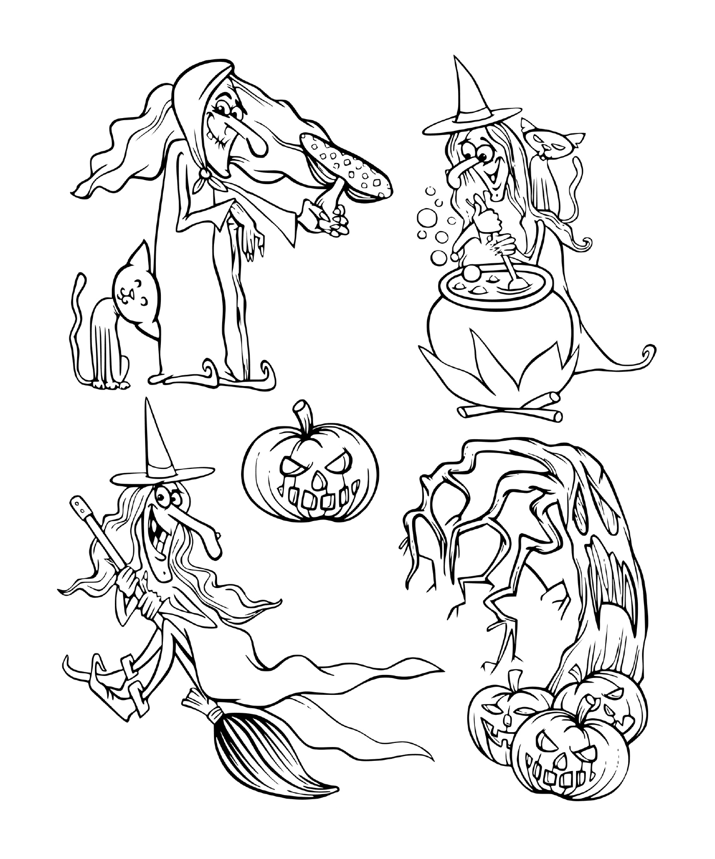 coloriage halloween cartoon sorcieres