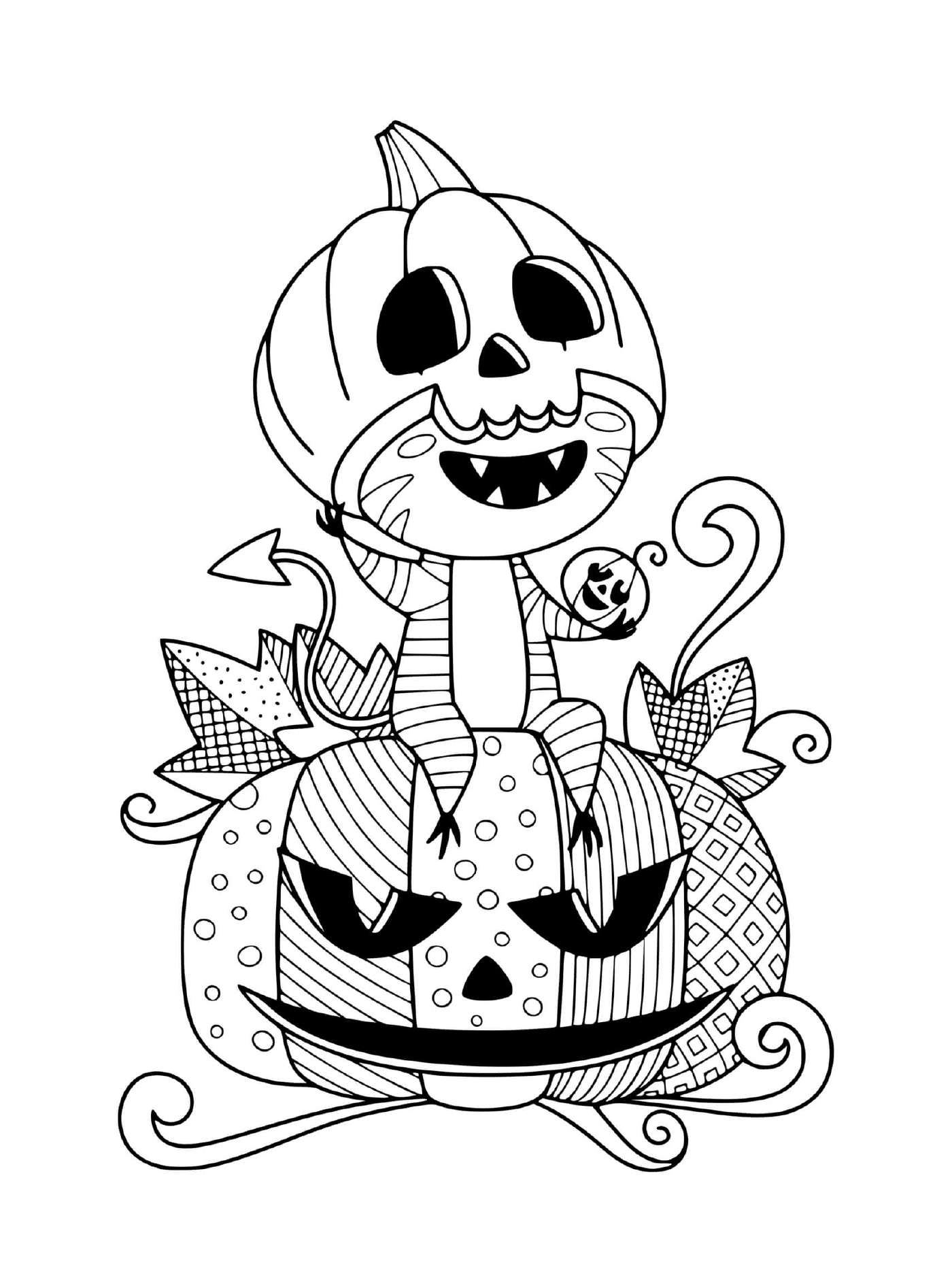 coloriage un monstre sur une citrouille pour halloween