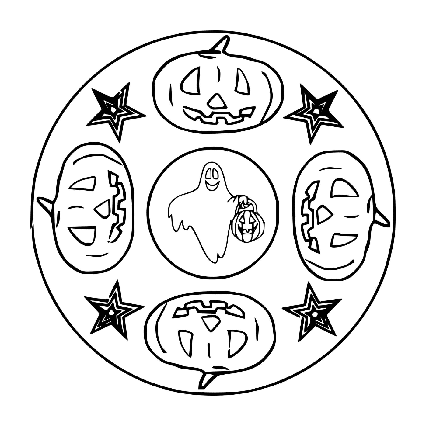 coloriage mandala halloween avec citrouilles fantomes simple facile