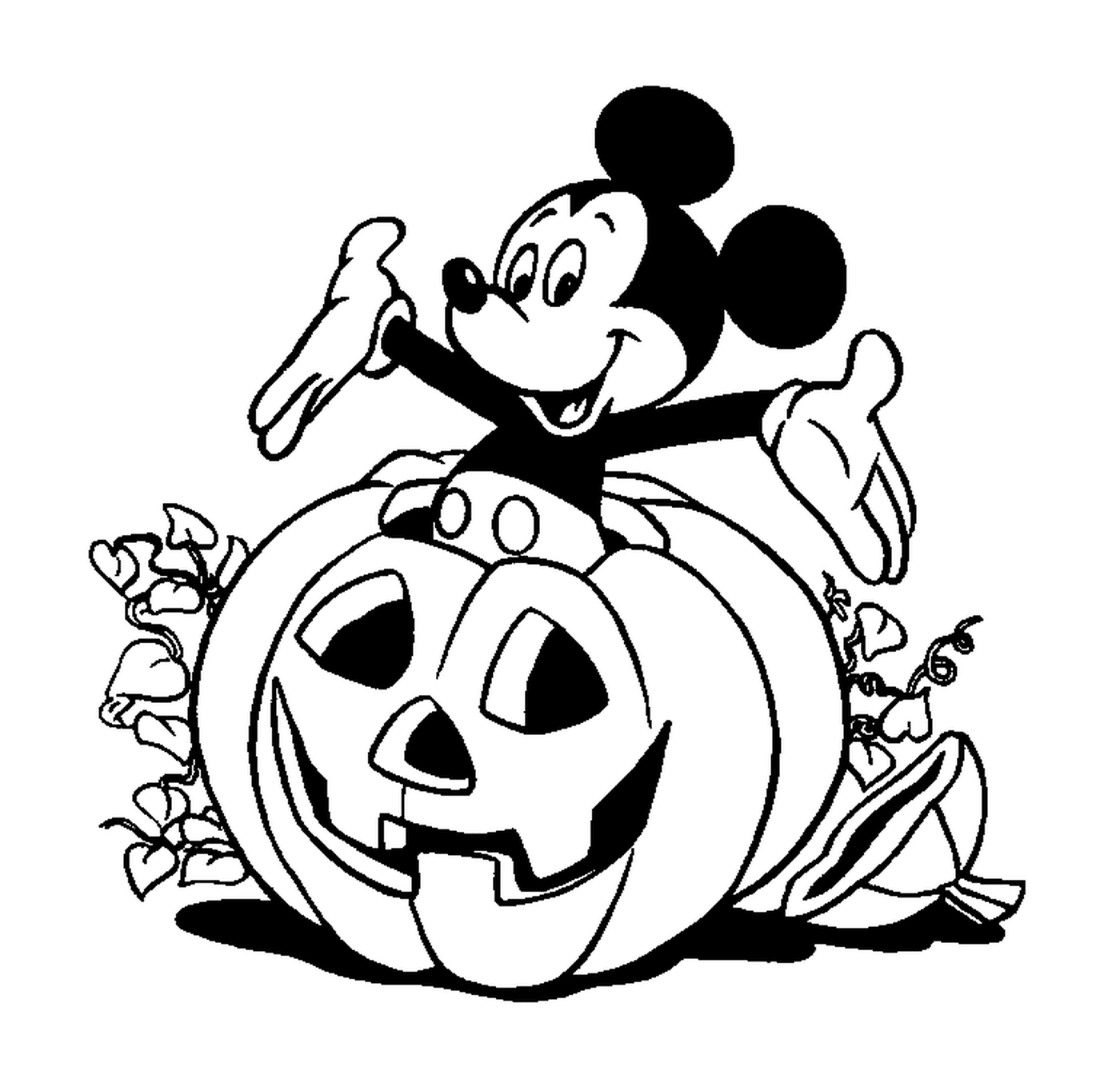 coloriage Mickey sort d une citrouille halloween disney
