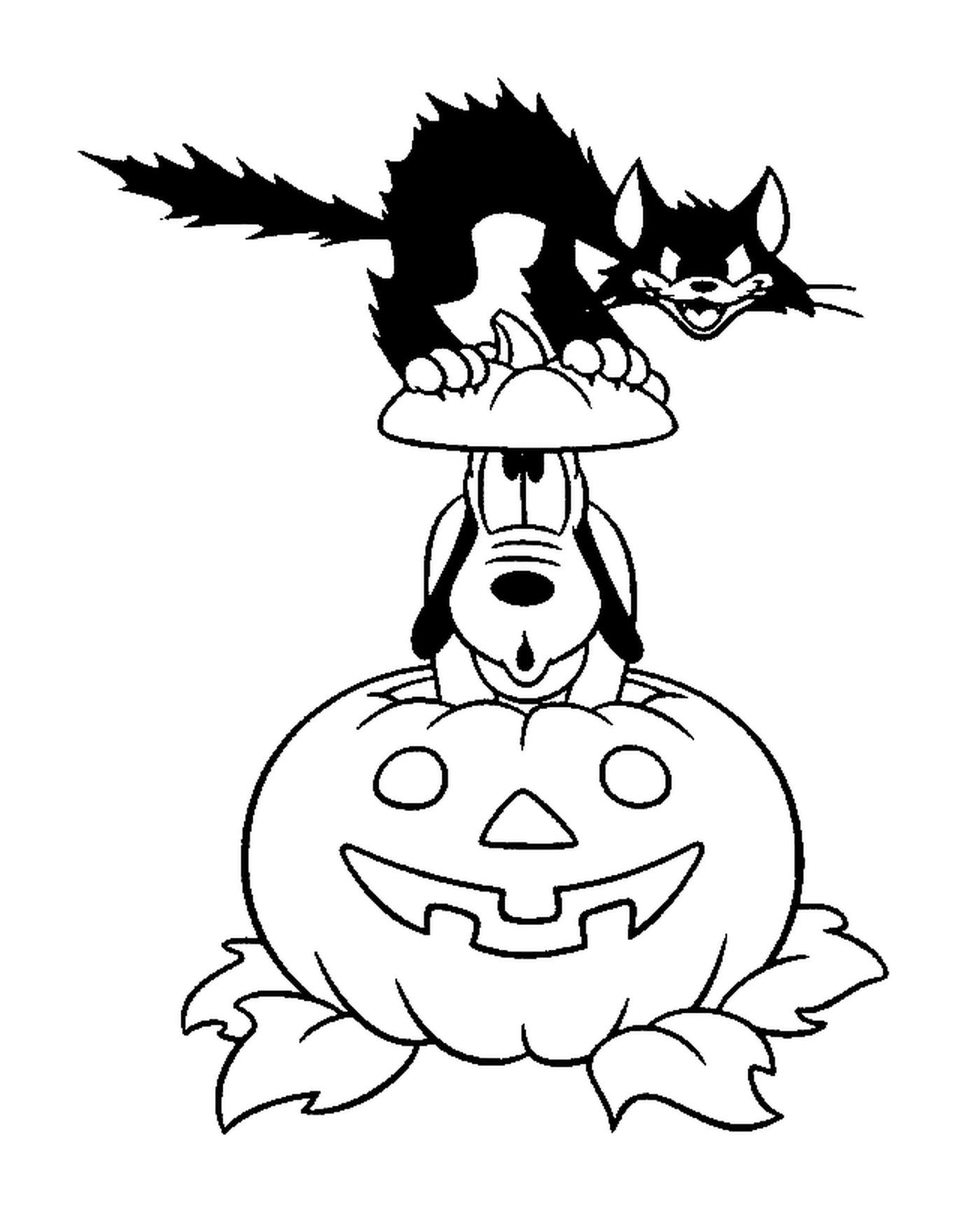 coloriage le chien Pluto dans une citrouille d Halloween