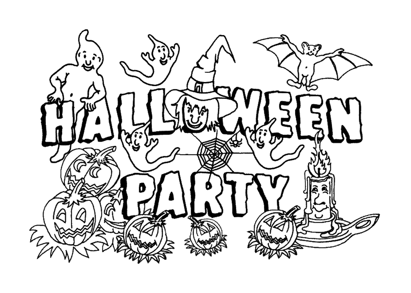 coloriage halloween party avec des citrouilles et des fantomes