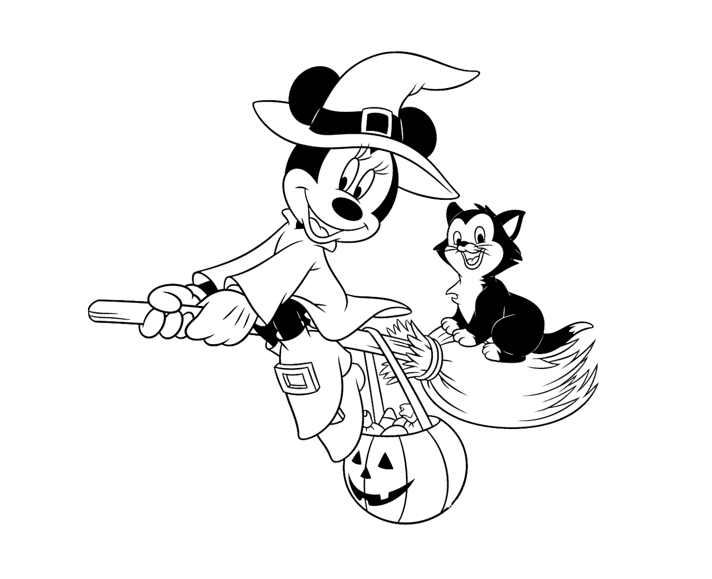 coloriage Minnie Mouse et Figaro Sorciere Halloween Disney