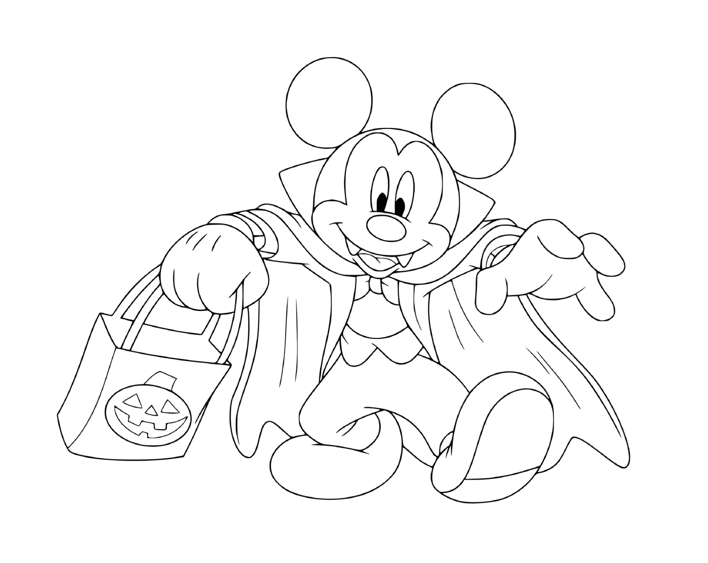 coloriage mickey mouse vampire avec un sac de friandises