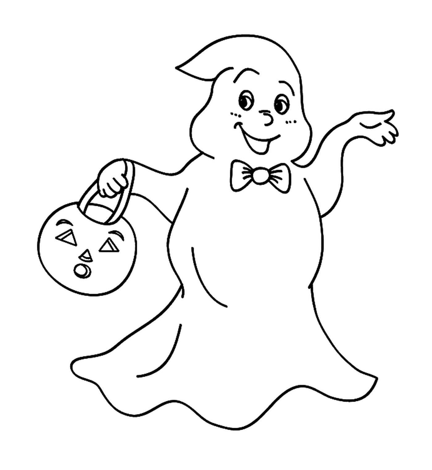 un fantome qui reclame des bonbons pour Halloween