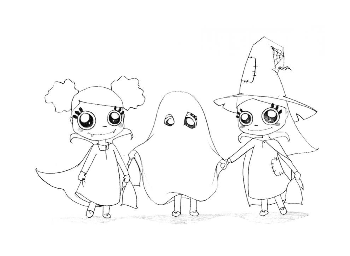 coloriage les sorcieres et le fantome halloween